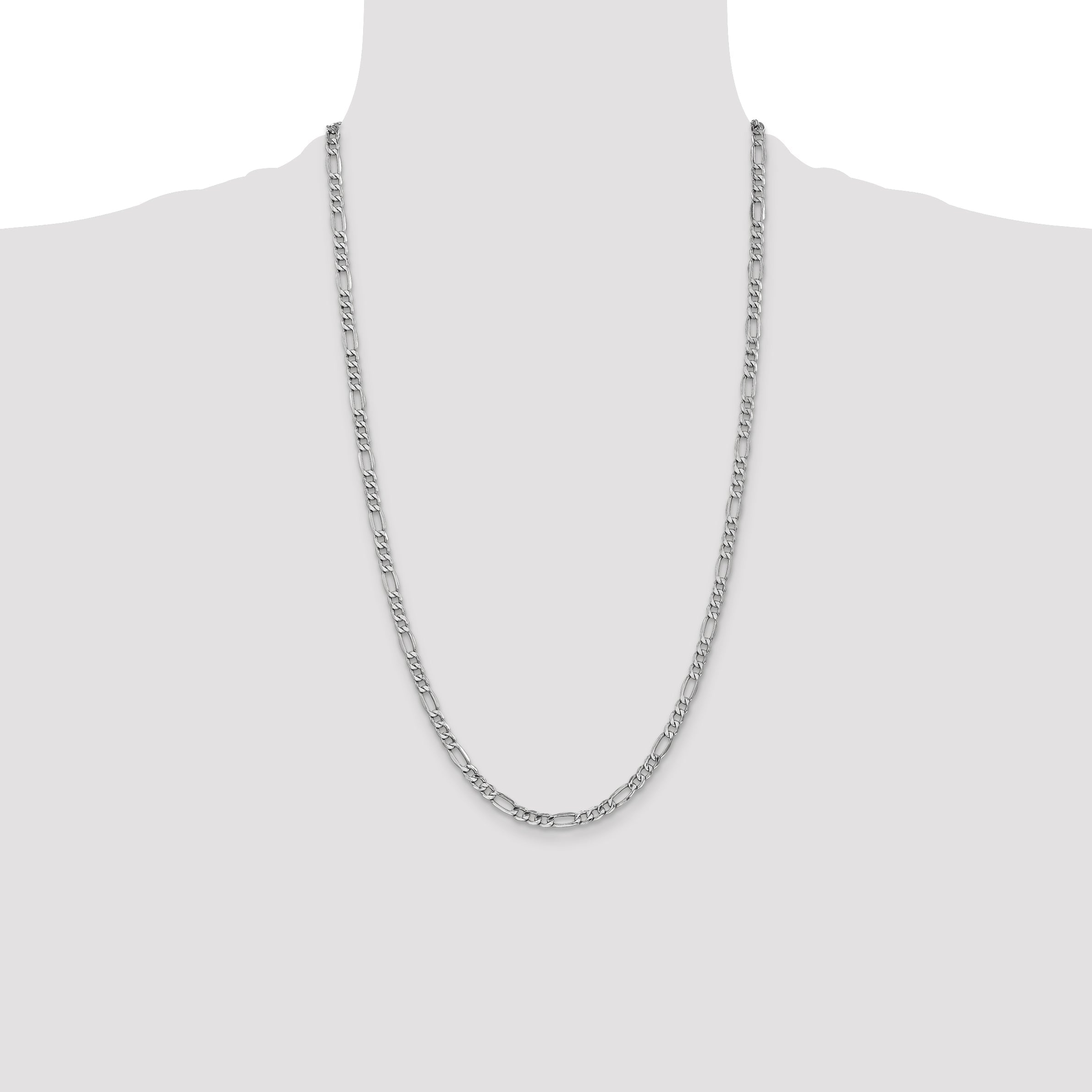 14K White Gold 26 Inch 4.4mm Semi-Solid Figaro With Lobster Clasp Chain Necklace