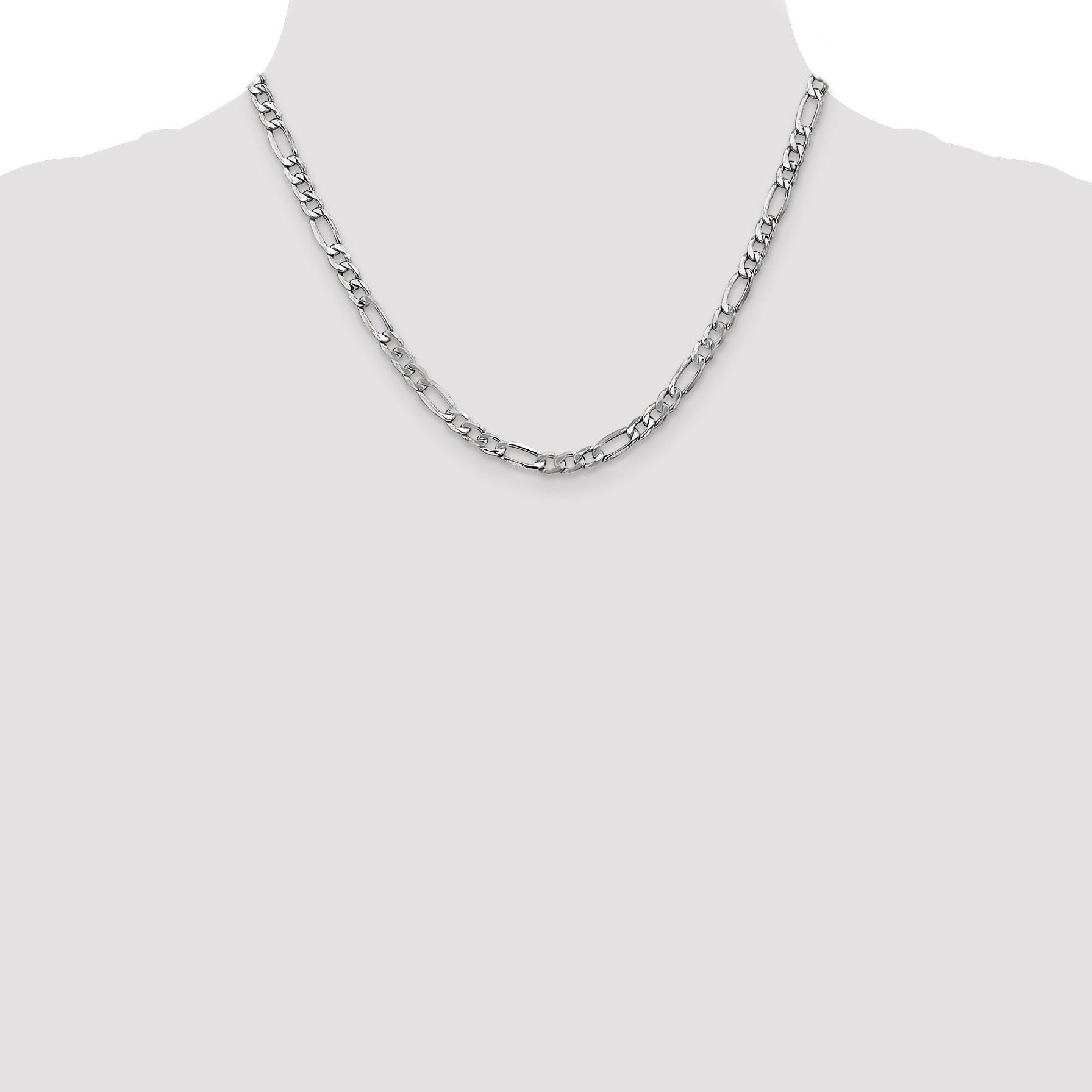 14K White Gold 18 Inch 5.75mm Semi-Solid Figaro With Lobster Clasp Chain Necklace