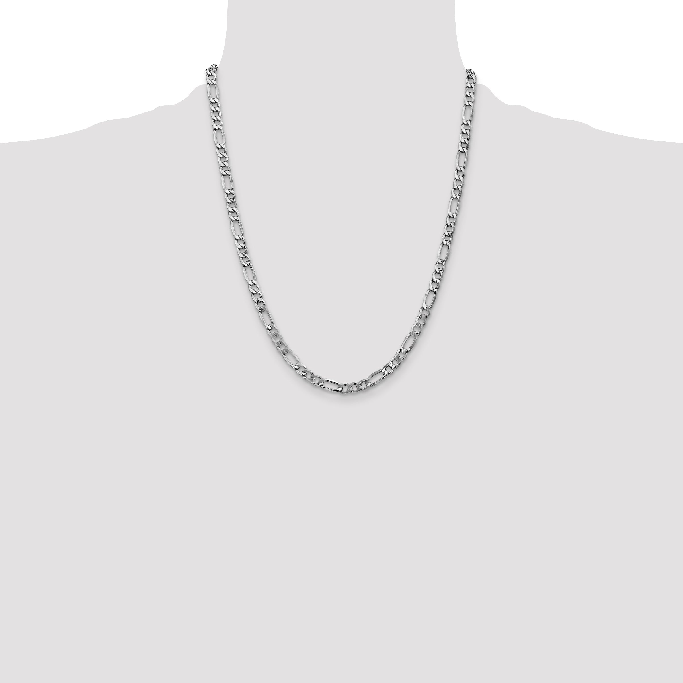 14K White Gold 22 Inch 5.75mm Semi-Solid Figaro With Lobster Clasp Chain Necklace