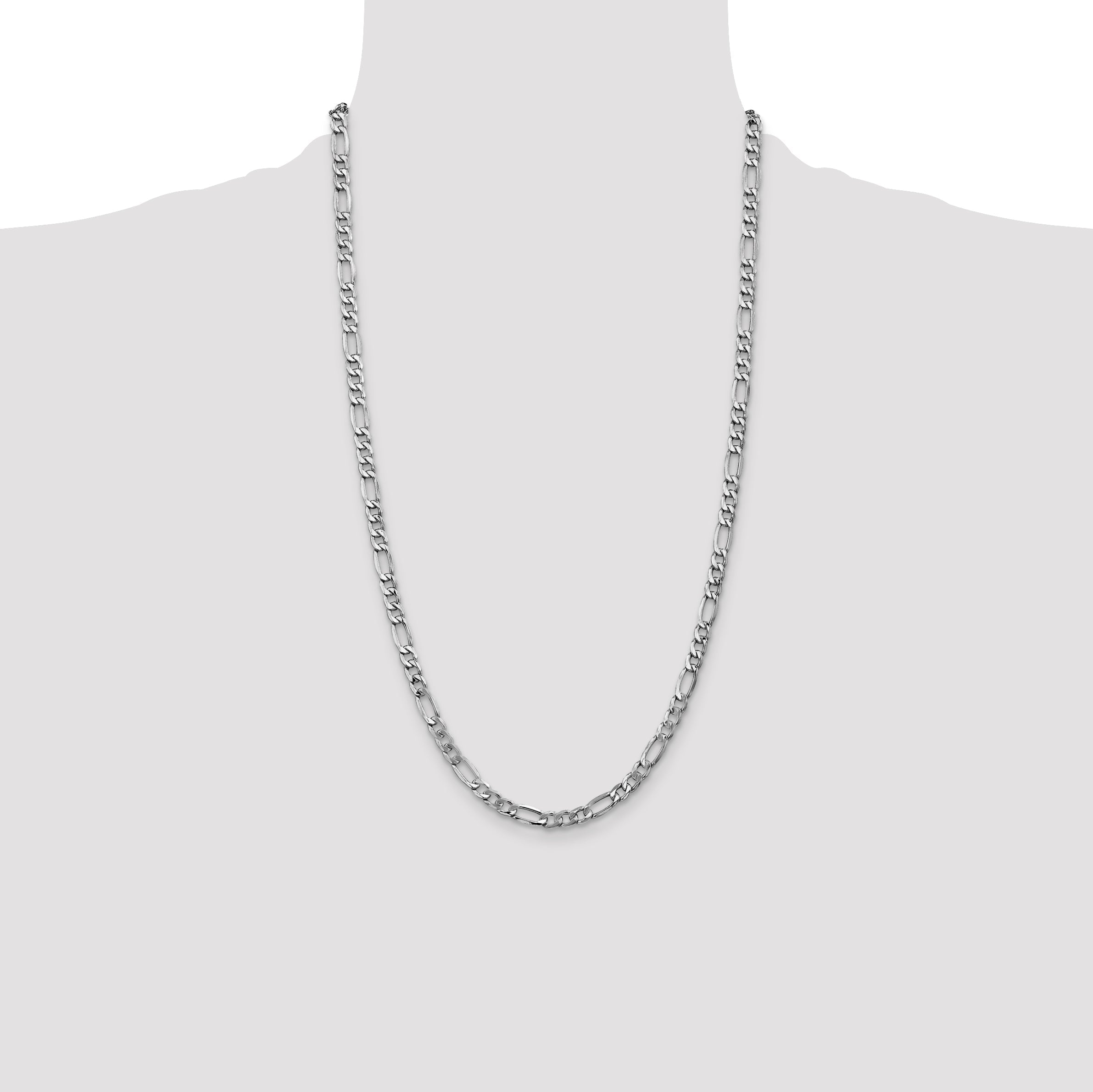 14K White Gold 26 Inch 5.75mm Semi-Solid Figaro With Lobster Clasp Chain Necklace