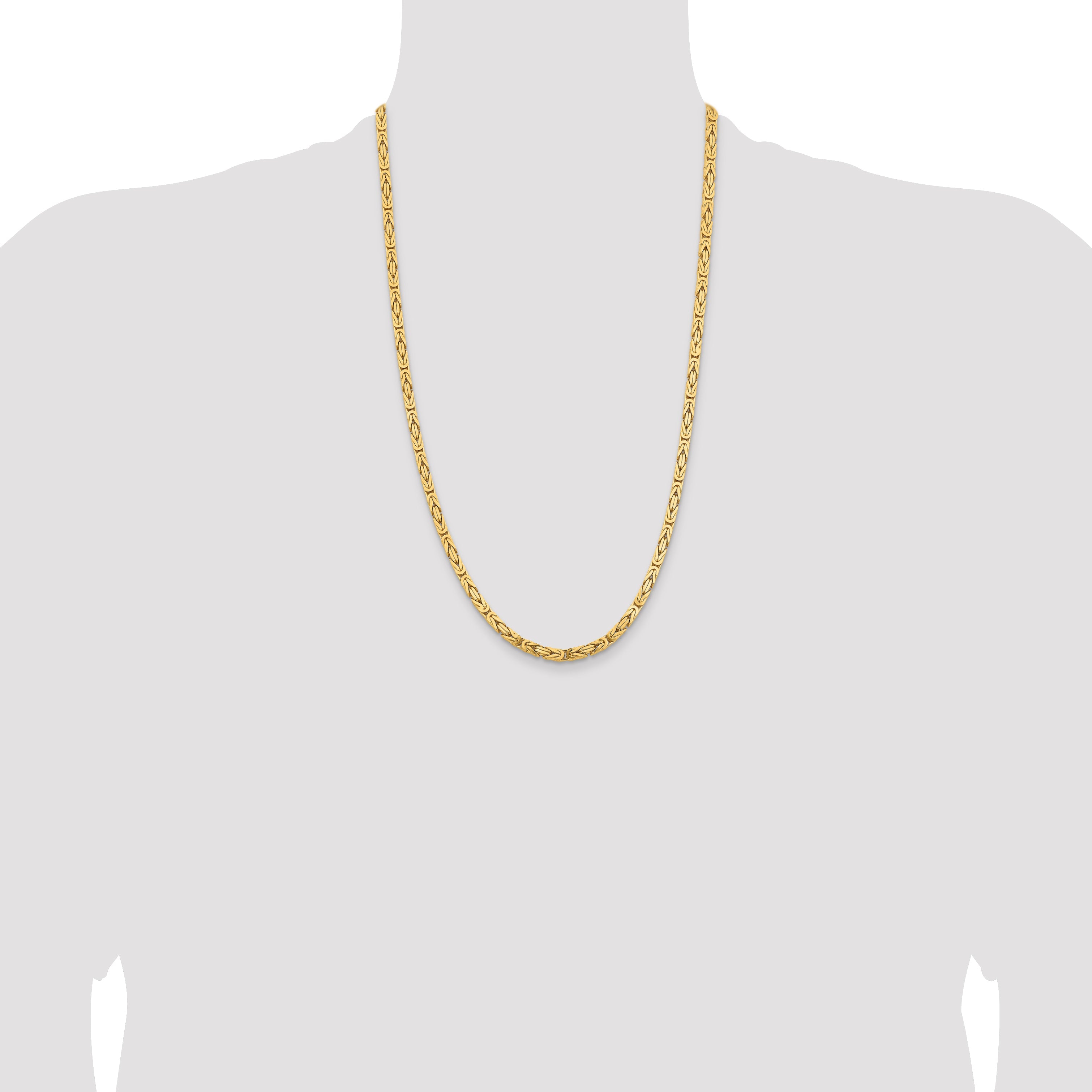 14K Yellow Gold 26 Inch 4mm Byzantine With Lobster Clasp Chain Necklace