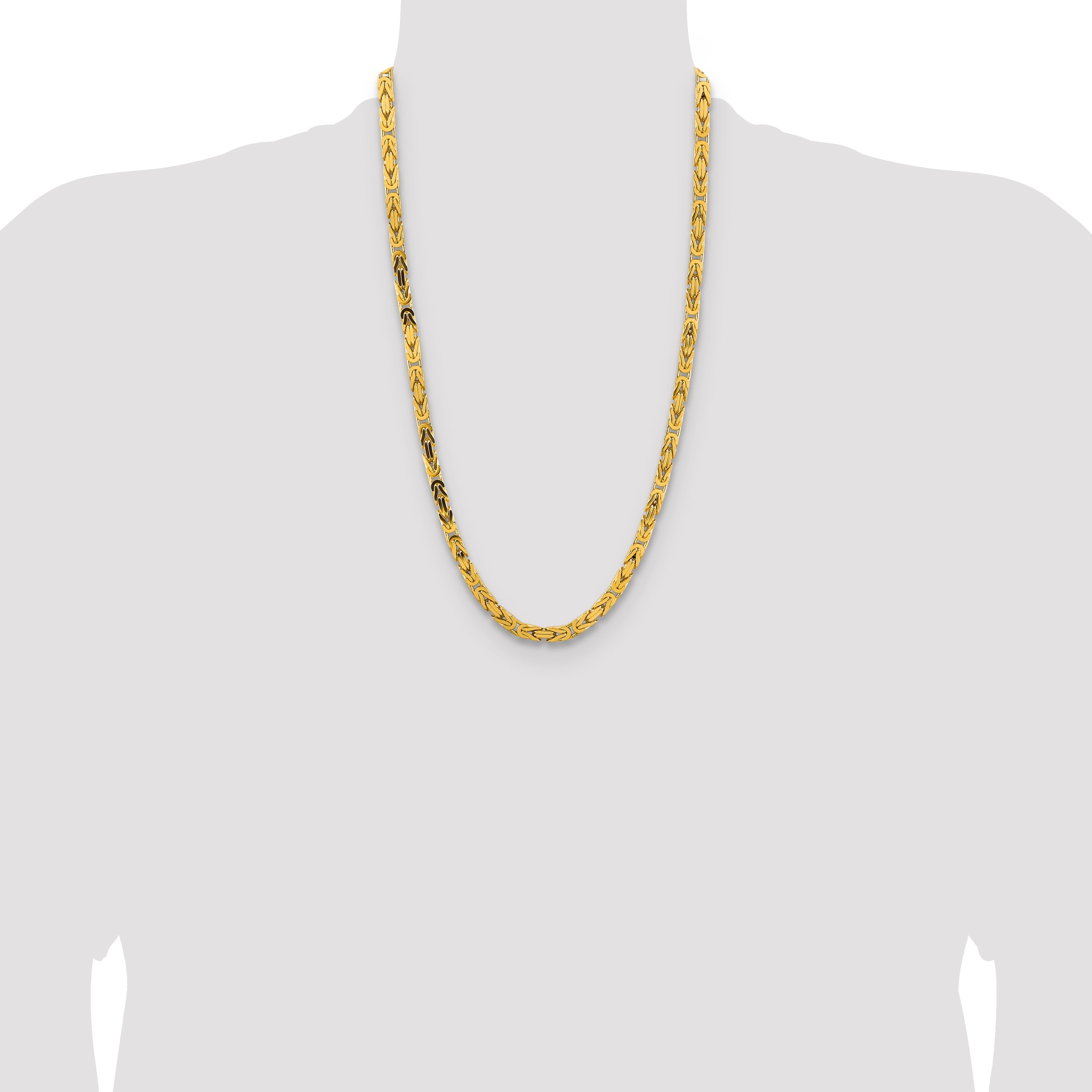 14K Yellow Gold 26 Inch 5.25mm Byzantine With Lobster Clasp Chain Necklace