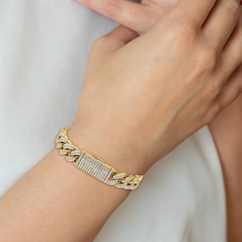 14K Yellow Gold 11 3/8 Carat Lab Grown Diamond Vs/Si+ G+ 4mm Pav‚Äö Cuban Link Bracelet