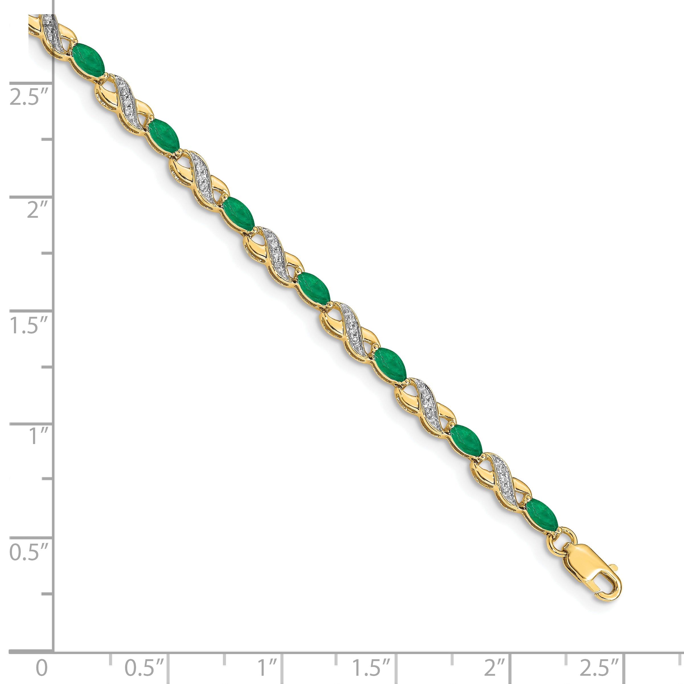 10K Yellow Gold Diamond And Emerald Infinity Bracelet