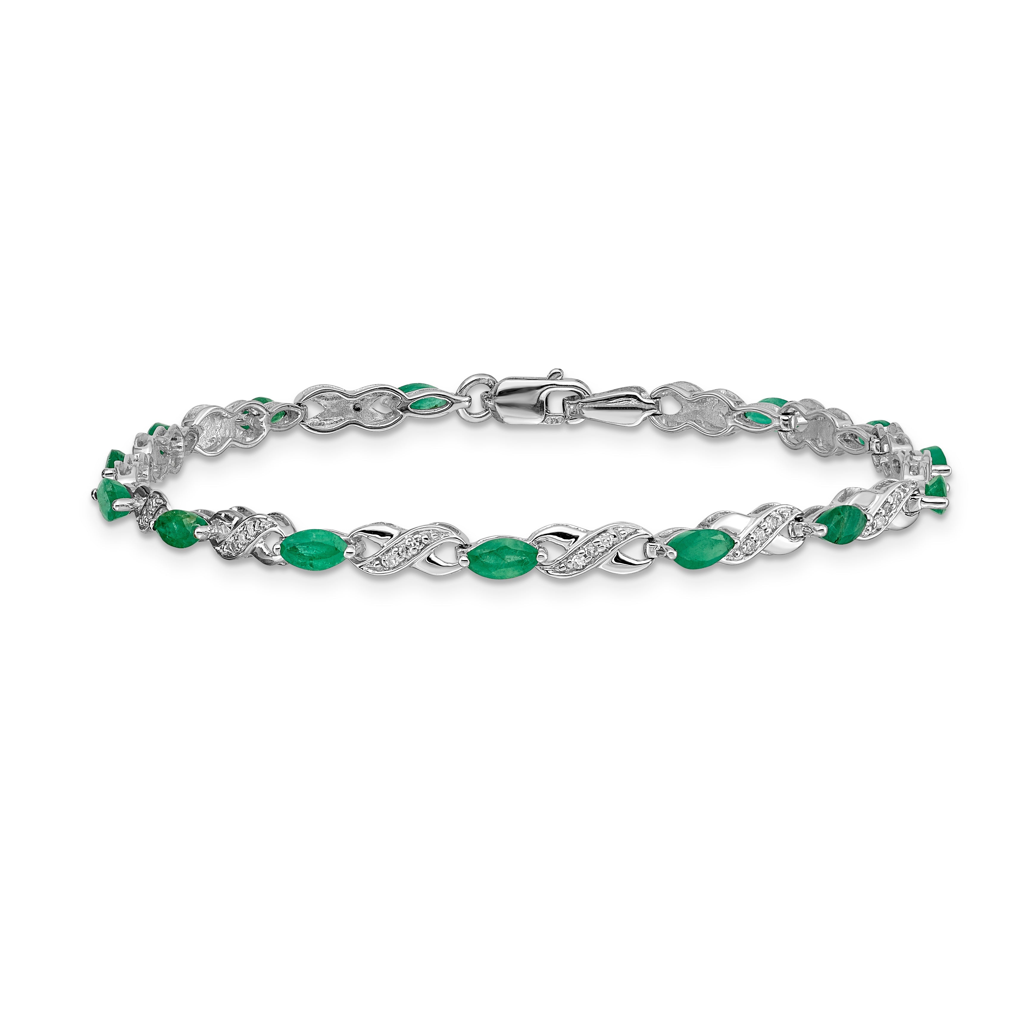 10K White Gold Diamond And Emerald Infinity Bracelet