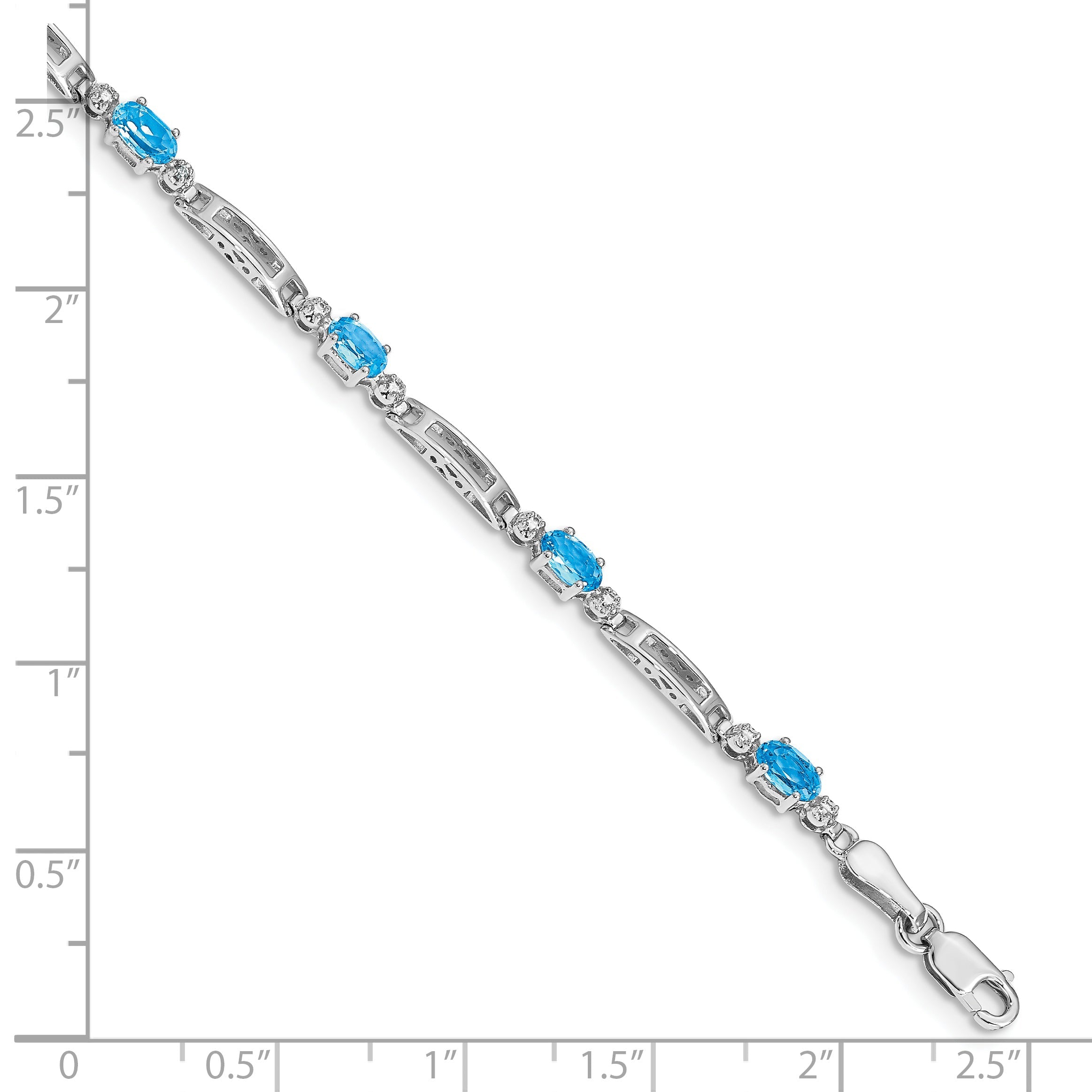 10K White Gold Diamond And Blue Topaz Bracelet