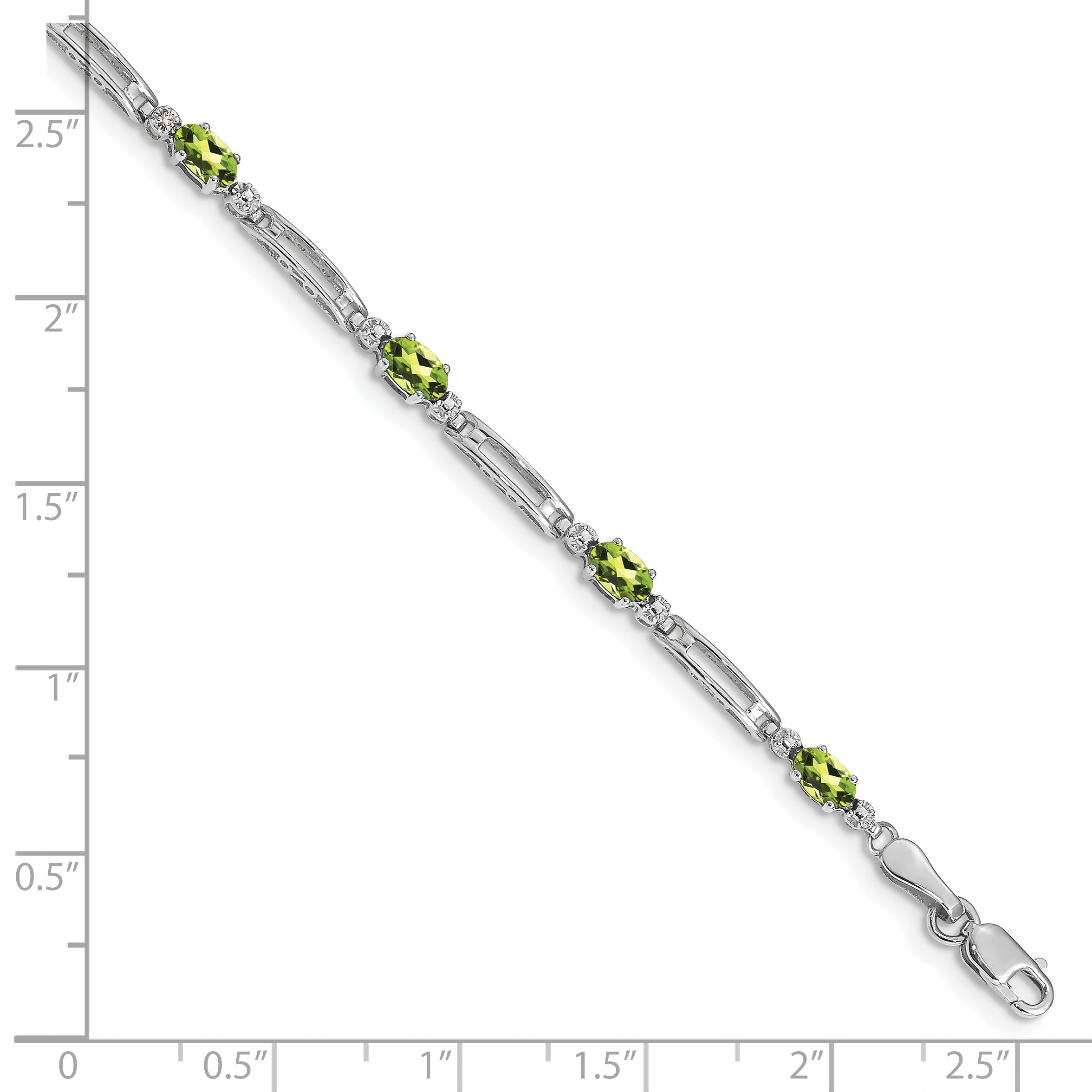 10K White Gold Diamond And Peridot Bracelet