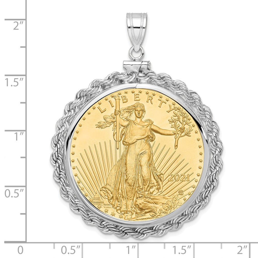 14K White Gold 14Kw 1Oz Mounted American Eagle Coin Screw Top Rope Pol Bezel Pendant
