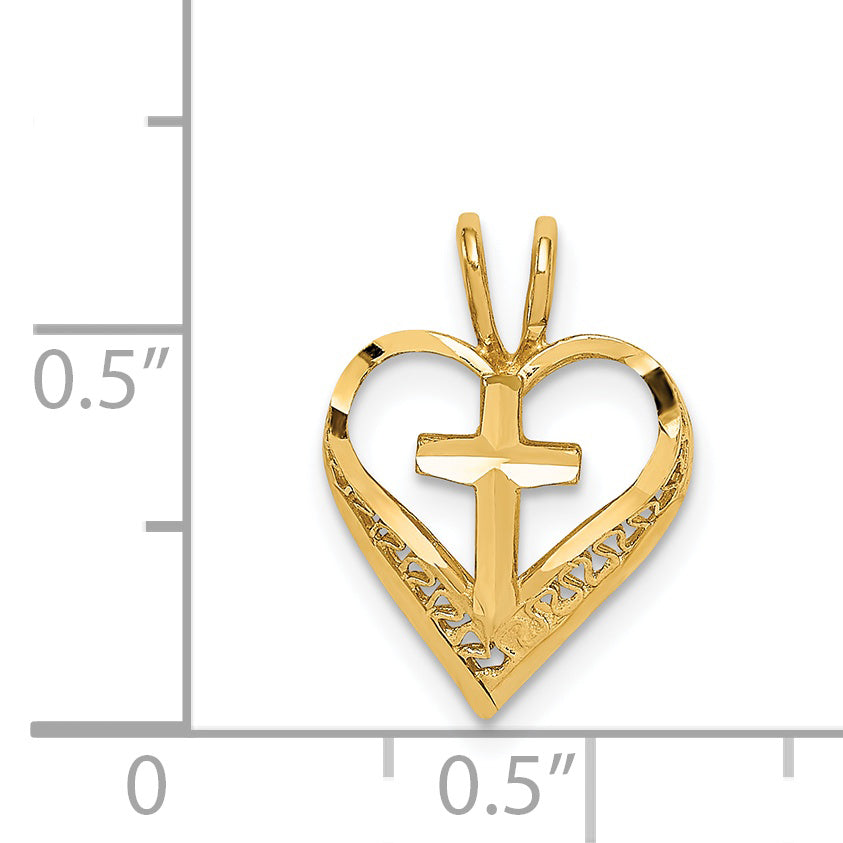 14K Yellow Gold D/C Heart W/Cross Chain Slide