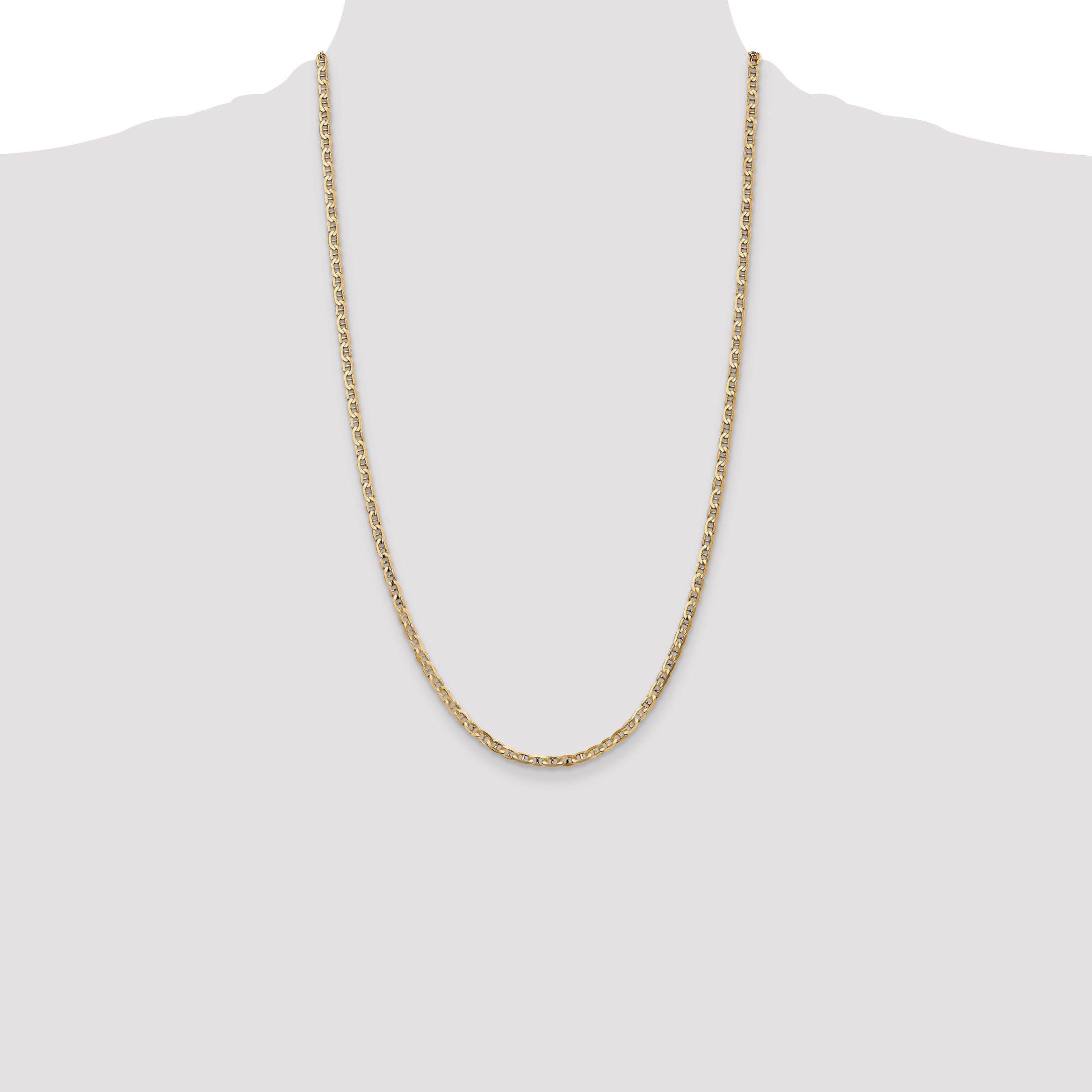 14K Yellow Gold 26 Inch 3mm Concave Anchor With Lobster Clasp Chain Necklace