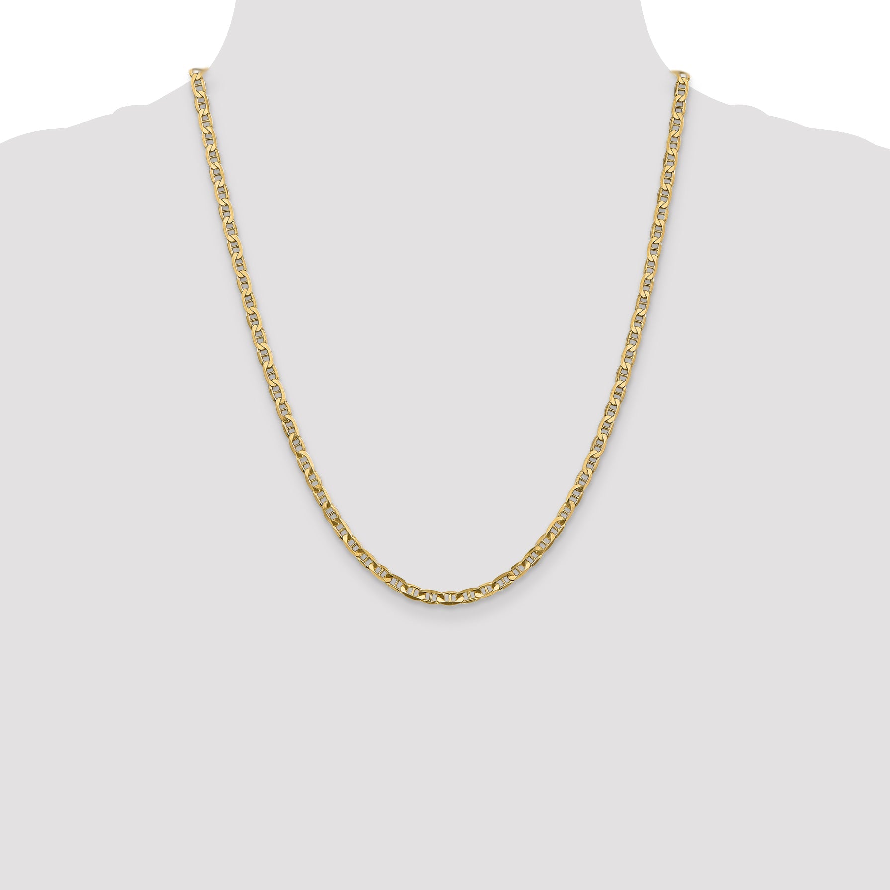 14K Yellow Gold 22 Inch 3.75mm Concave Anchor With Lobster Clasp Chain Necklace