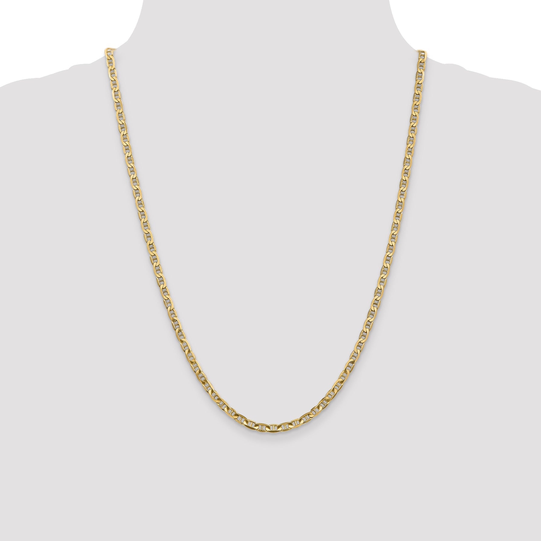 14K Yellow Gold 24 Inch 3.75mm Concave Anchor With Lobster Clasp Chain Necklace