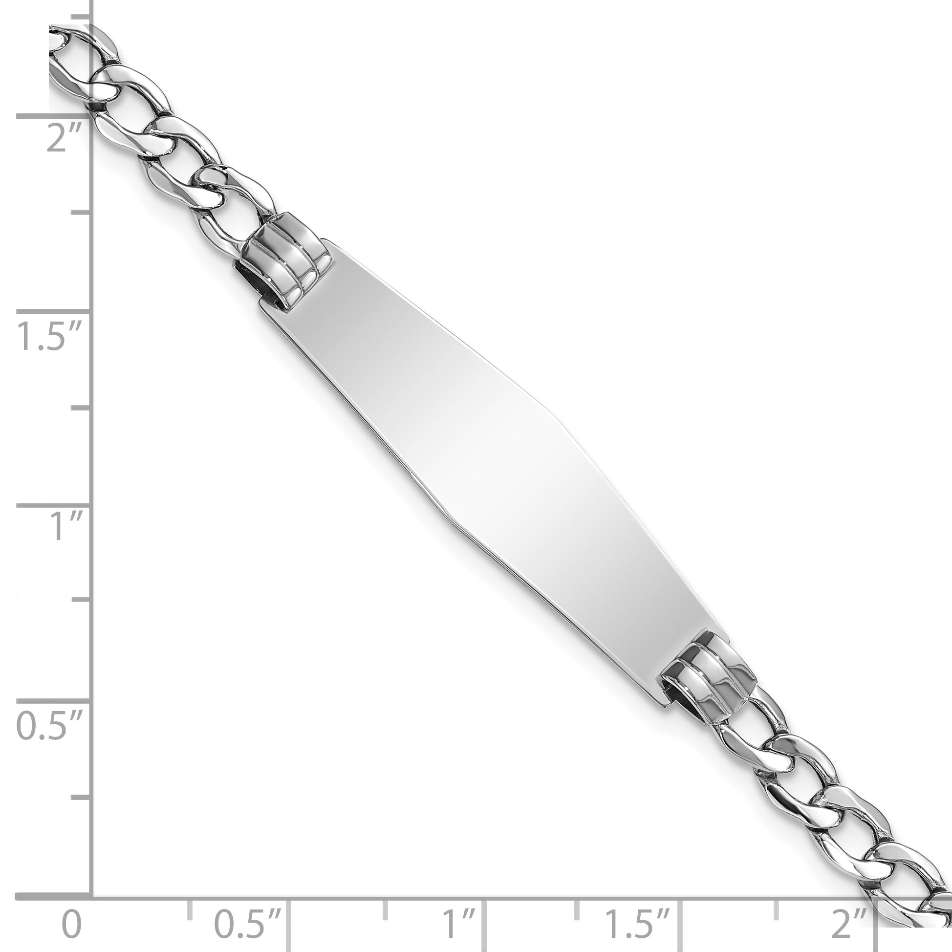 7 Inch 14K Wg Polished Semi-Solid Soft Diamond Shape Cuban Id Bracelet