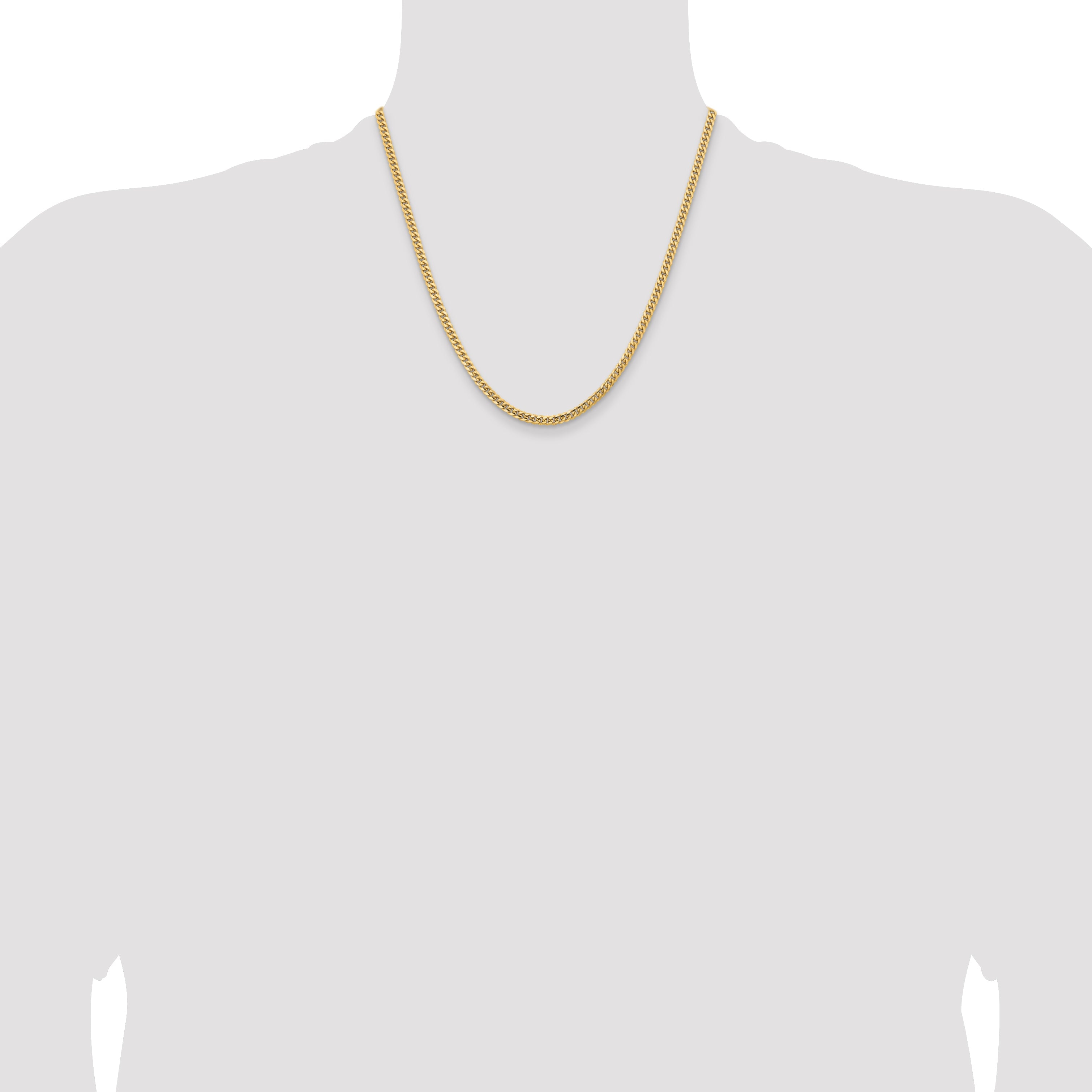 14K Yellow Gold 20 Inch 3.5mm Solid Miami Cuban Link With Lobster Clasp Chain Necklace