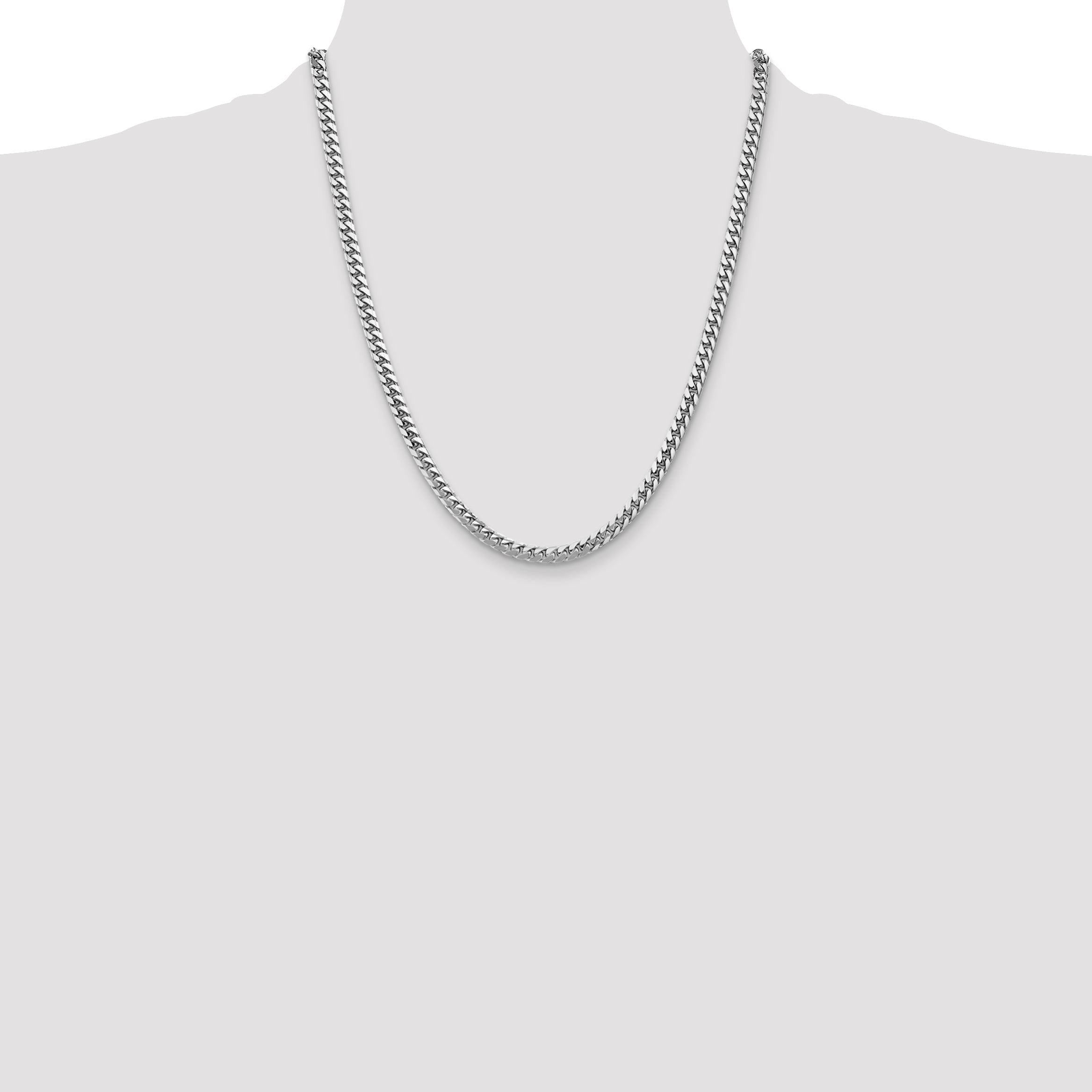 14K White Gold 22 Inch 4.3mm Solid Miami Cuban Link With Lobster Clasp Chain Necklace