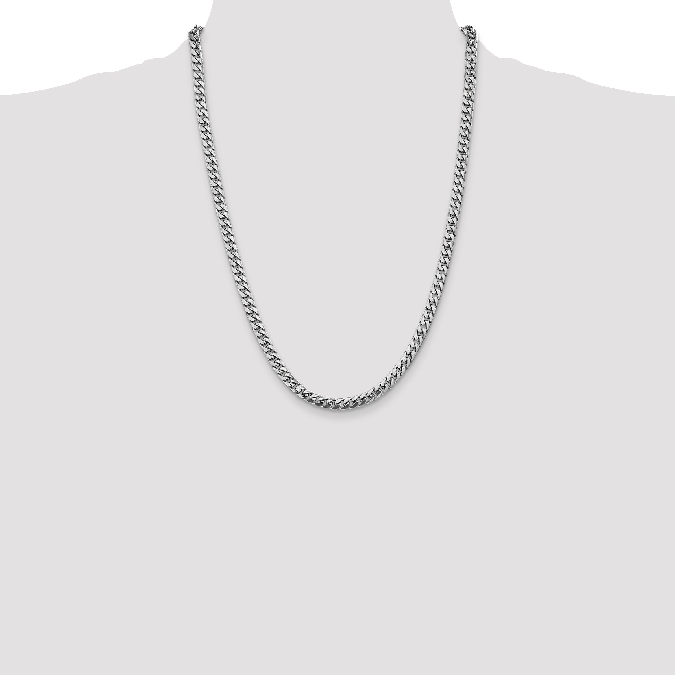 14K White Gold 24 Inch 5mm Solid Miami Cuban Link With Lobster Clasp Chain Necklace