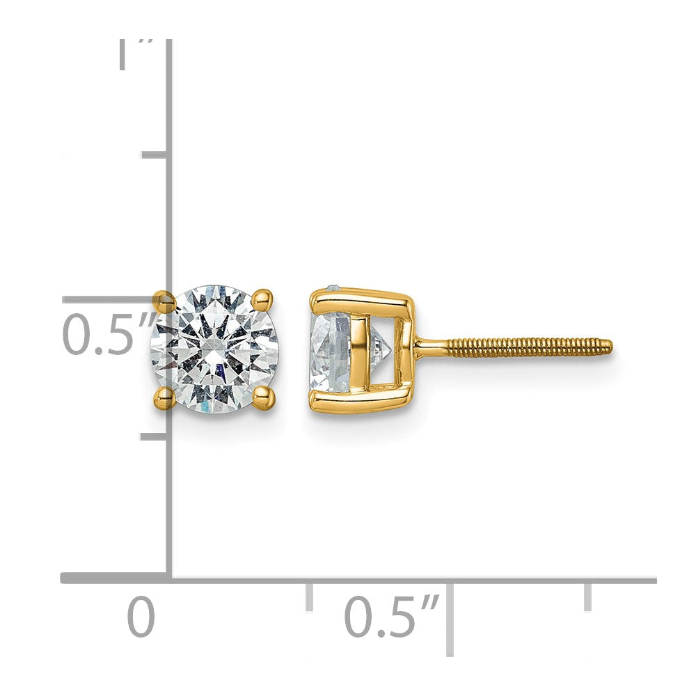 14K Yellow Gold 2 Ctw Lab Grown Diamond Vs+ F+ Round 4 Prong Heavy Wt. Screwback Stud Earrings