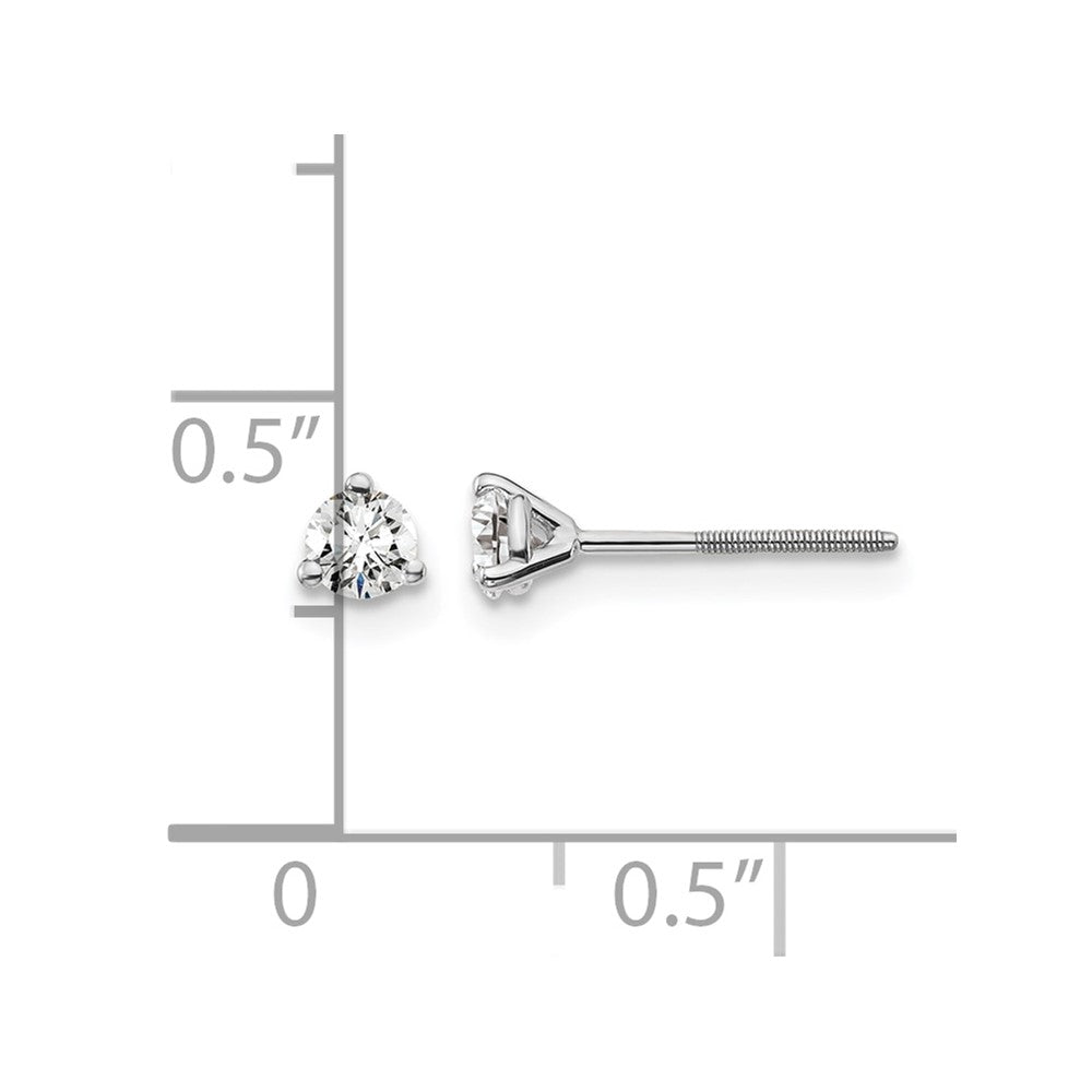 14k White Gold 1/4 ctw Lab Grown Diamond VS/SI+ G+ Round 3 Prong Heavy Wt. Screwback Stud Earrings