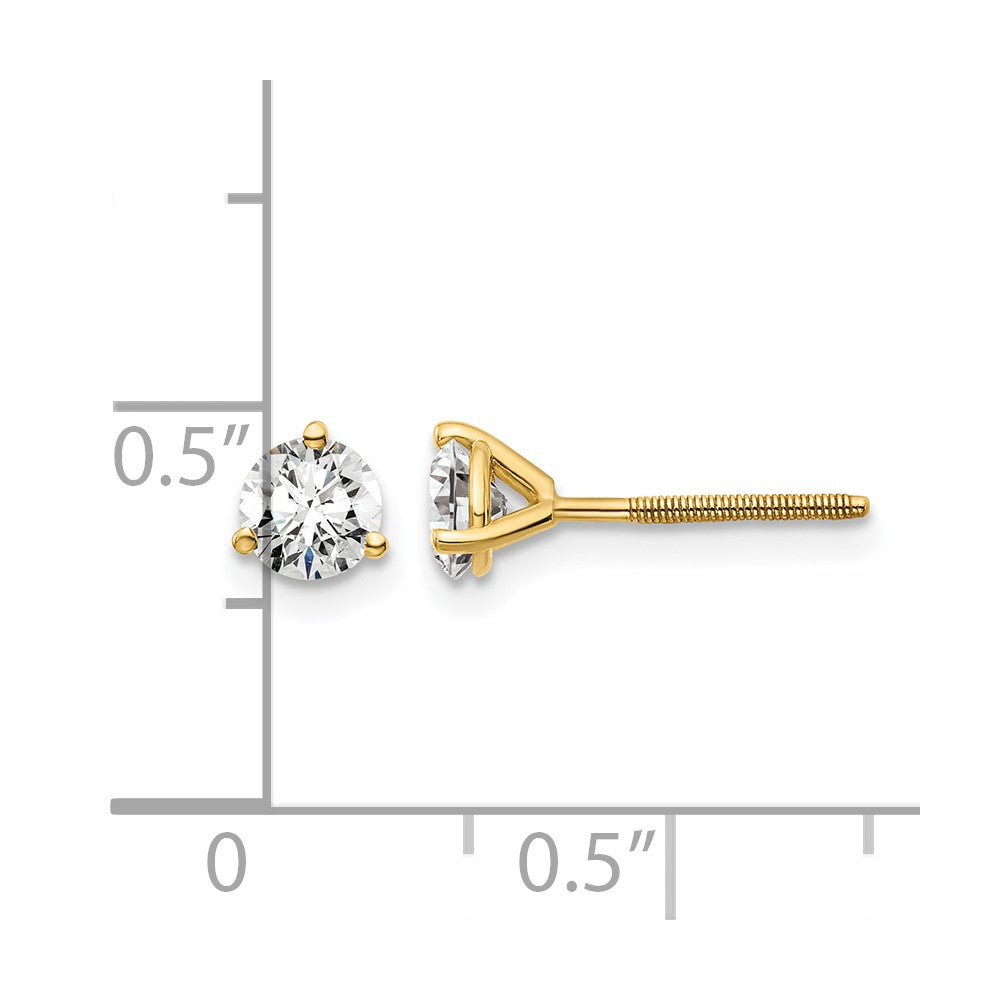 14K Yellow Gold 3/4 Ctw Lab Grown Diamond Vs+ F+ Round 3 Prong Heavy Wt. Screwback Stud Earrings