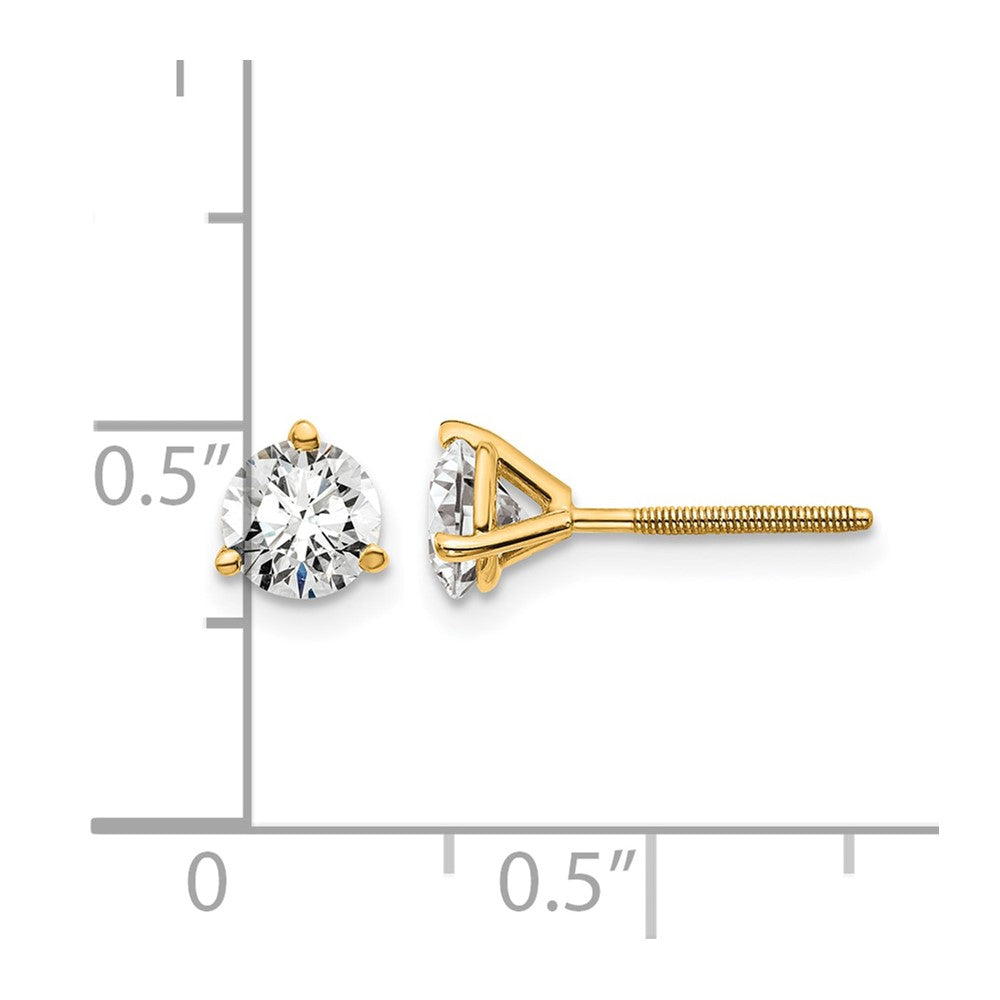 14K Yellow Gold 1 Ctw Lab Grown Diamond Vs+ F+ Round 3 Prong Heavy Wt. Screwback Stud Earrings