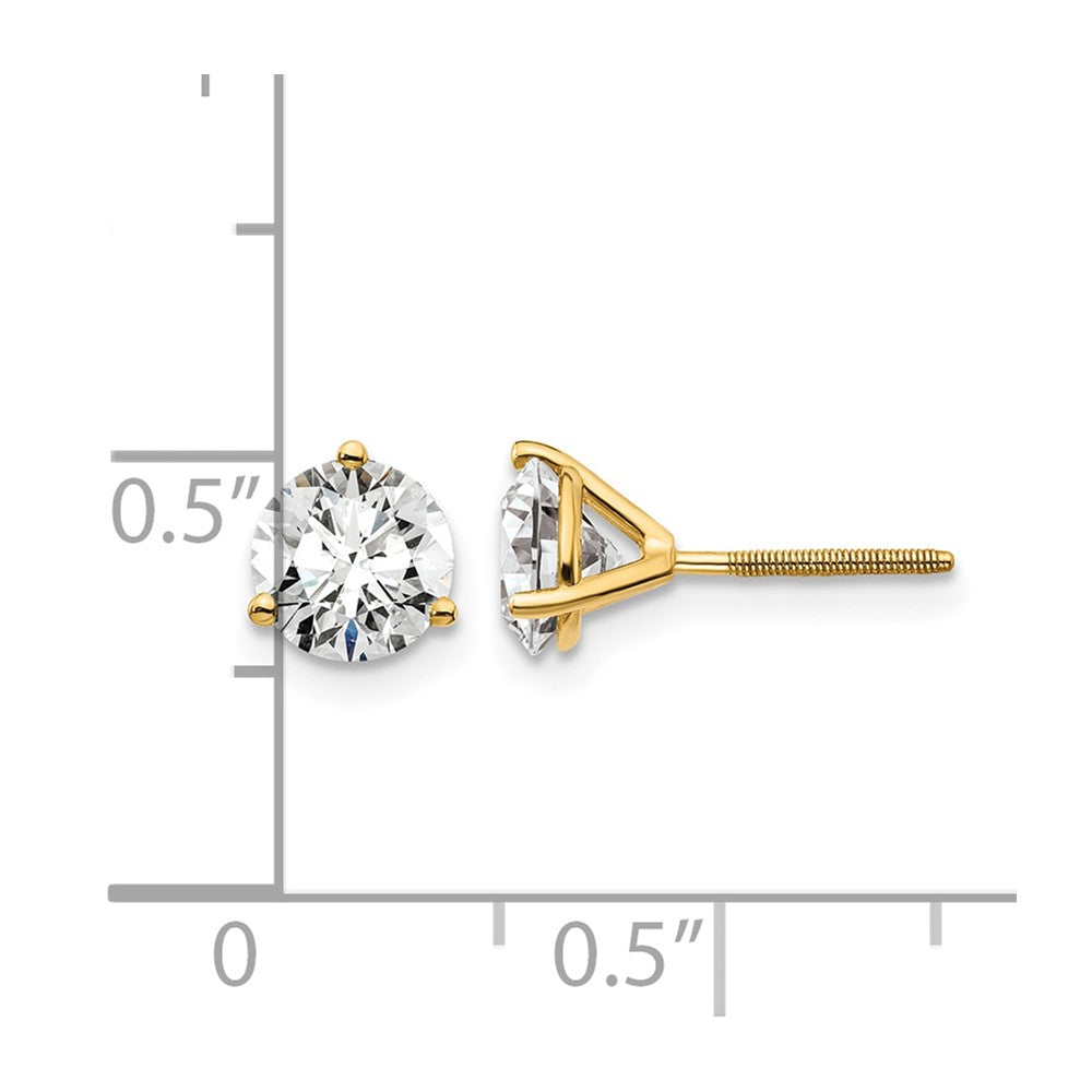 14K Yellow Gold 1 1/2 Ctw Lab Grown Diamond Vs/Si+ G+ Round 3 Prong Heavy Wt. Screwback Stud Earrings