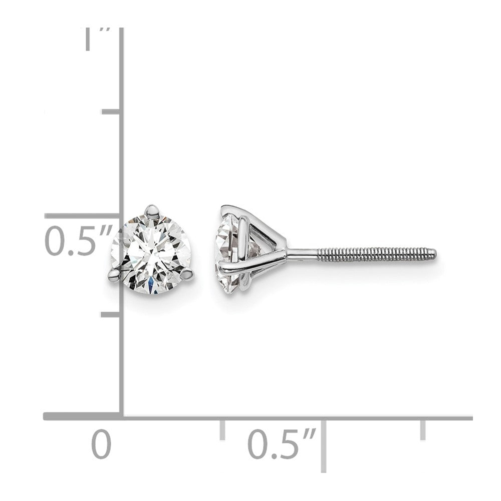 14K White Gold 1 Ctw Lab Grown Diamond Vs+ F+ Round 3 Prong Heavy Wt. Screwback Stud Earrings