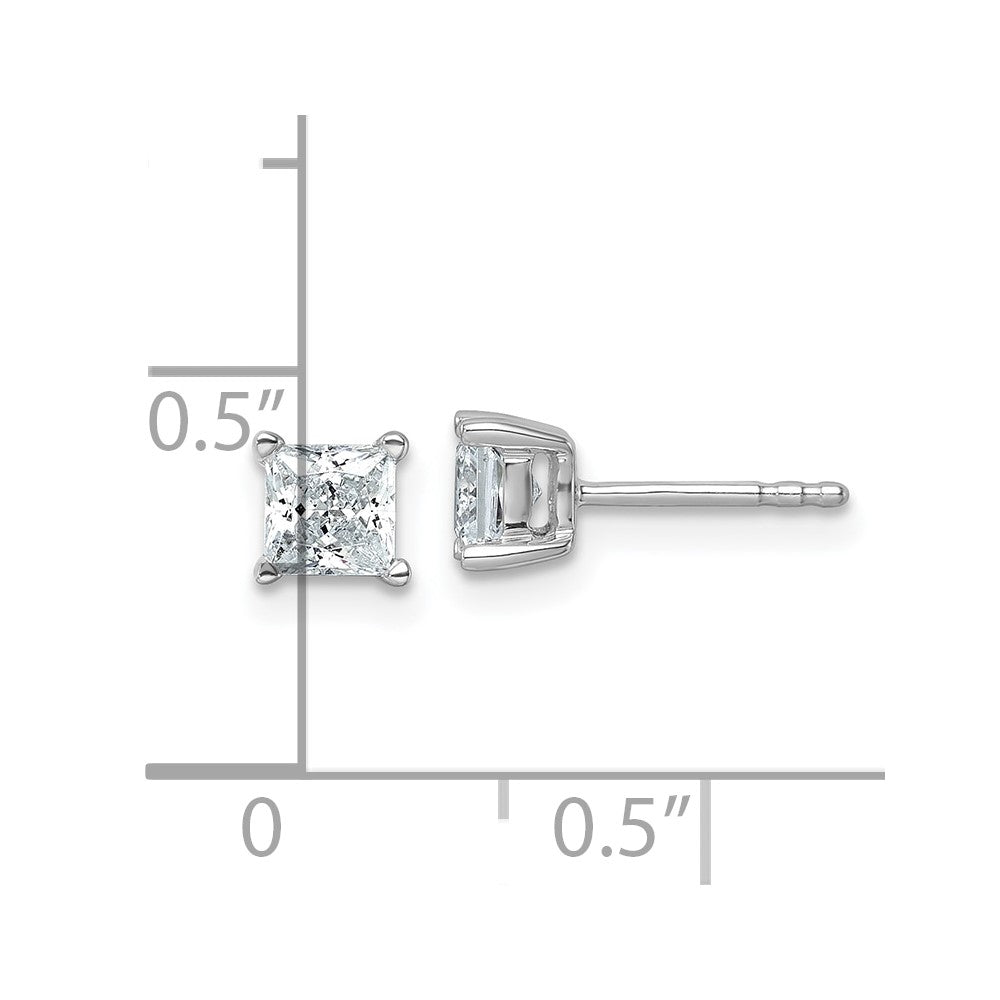14K White Gold 1 Ctw Lab Grown Diamond Vs+ F+ Princess 4 Prong Heavy Wt. Stud Earrings