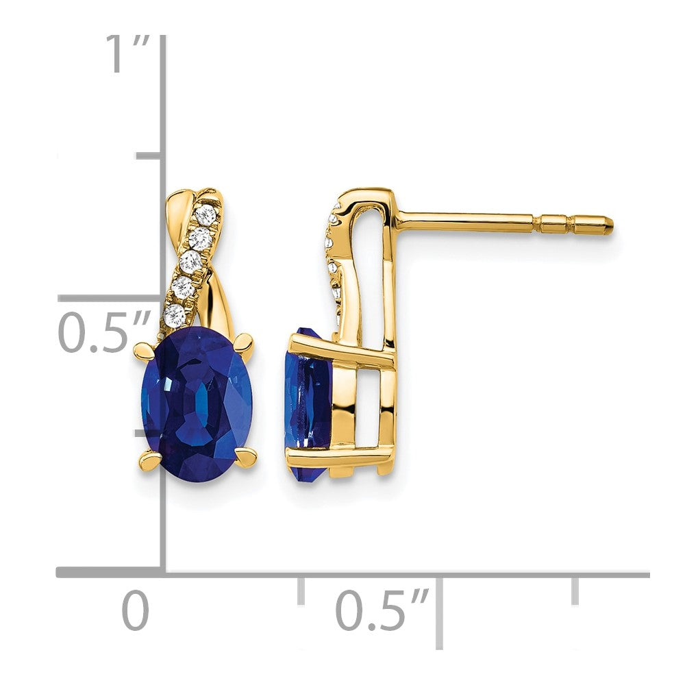 10K Yellow Gold Created Sapphire And Diamond Earrings