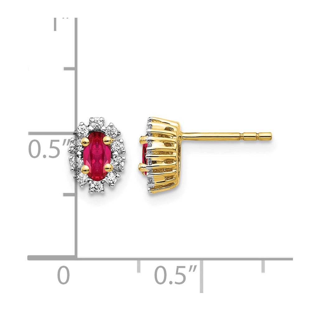 10K Yellow Gold Diamond And Ruby Oval Halo Earrings