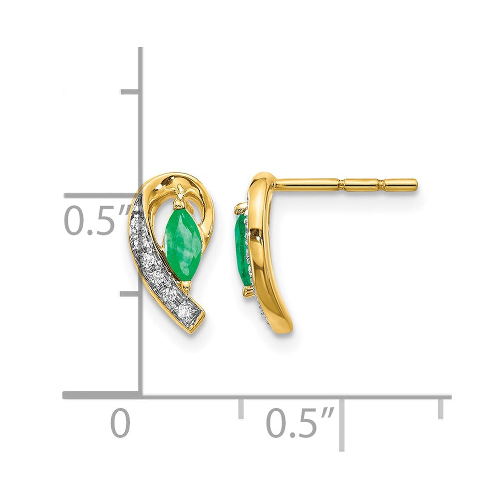 10K Yellow Gold 1/20Ct Diamond And Emerald Earrings