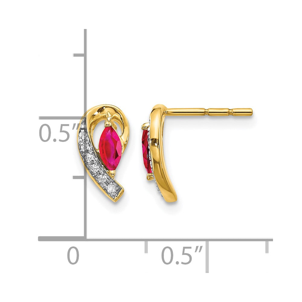 10K Yellow Gold Diamond And Ruby Earrings