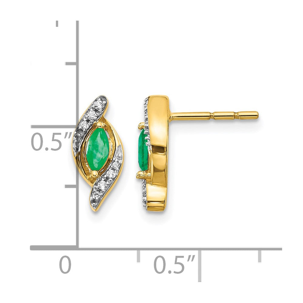 10K Yellow Gold 1/15Ct Diamond And Emerald Earrings