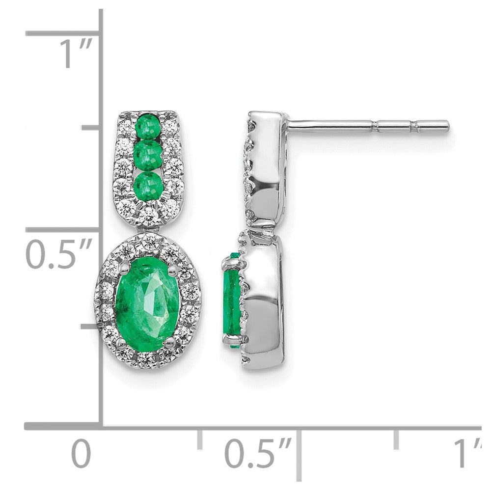 14K White Gold Lab Grown VS/SI+ G+ Diamond and Created Emerald Earrings
