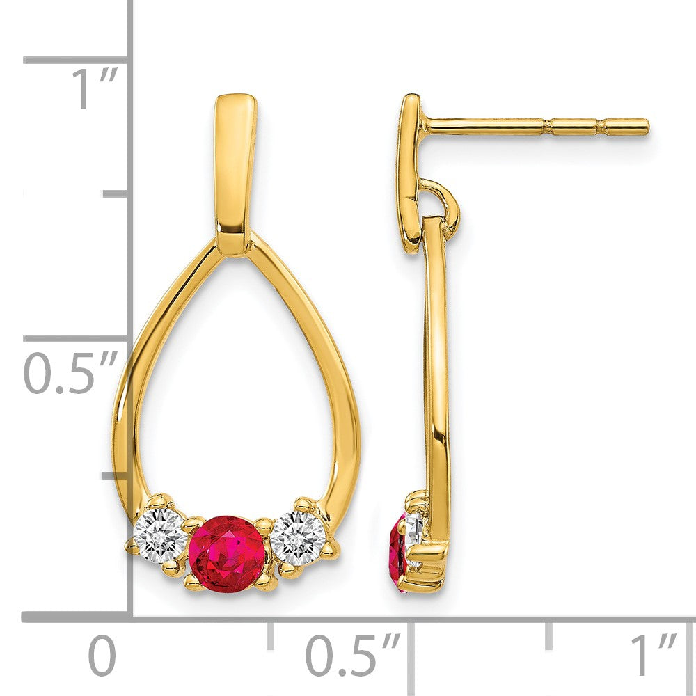 10k Yellow Gold 1/4 Ct. Lab Grown Diamond VS/SI+ G+ and Created Ruby Dangle Teardrop Post Earrings