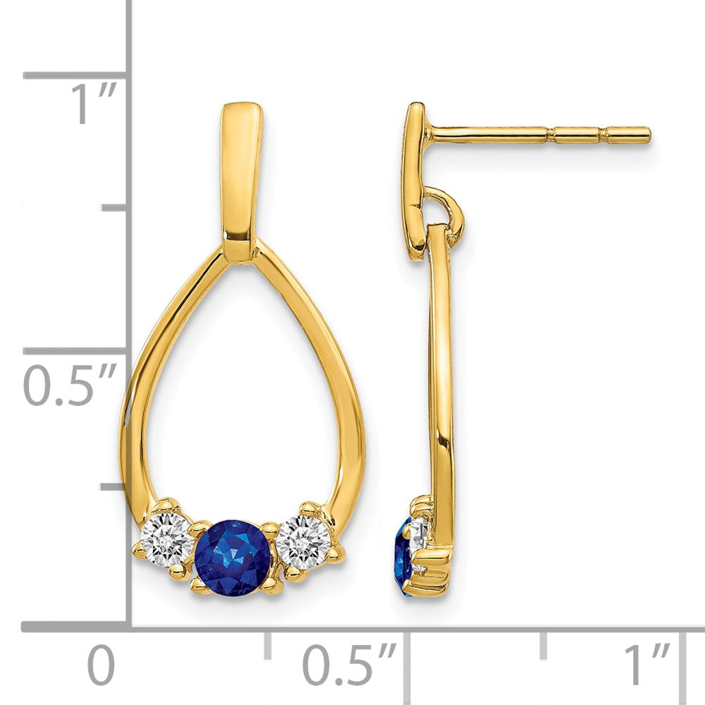 10k Yellow Gold 1/3 Ct. Lab Grown Diamond VS/SI+ G+ and Created Sapphire Dangle Teardrop Earrings