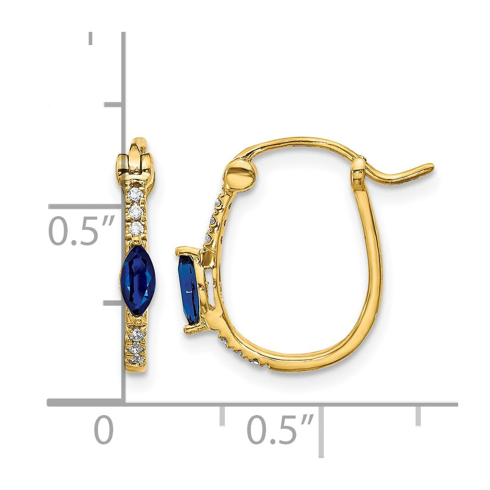 10K Yellow Gold 1/20Ct Diamond And Sapphire Hinged Hoop Earrings