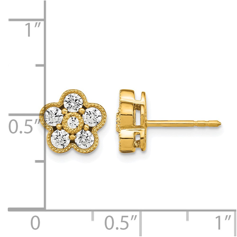 14K Yellow Gold True Origin 3/4 Carat Lab Grown Diamond Vs Def Floral Post Earrings