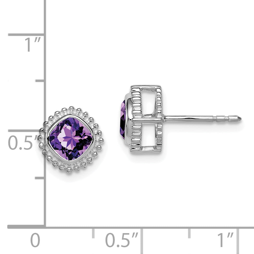 10K White Gold Cushion Amethyst Earrings