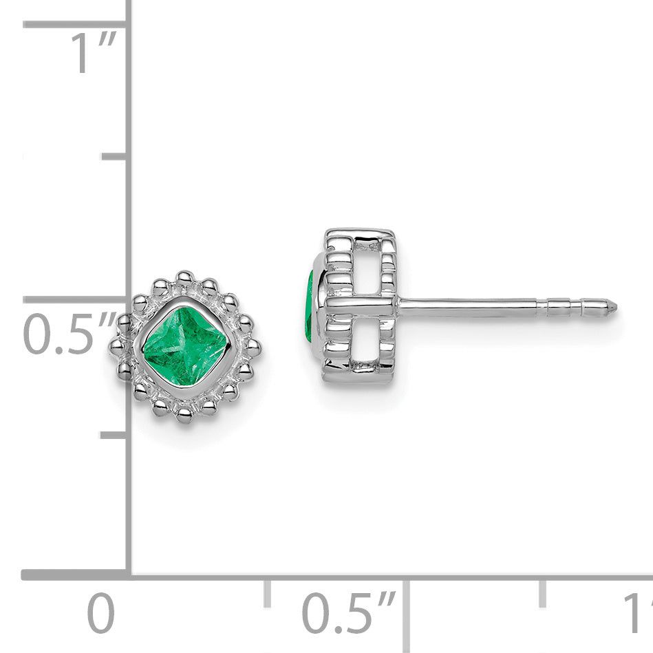 10K White Gold Cushion Emerald Earrings