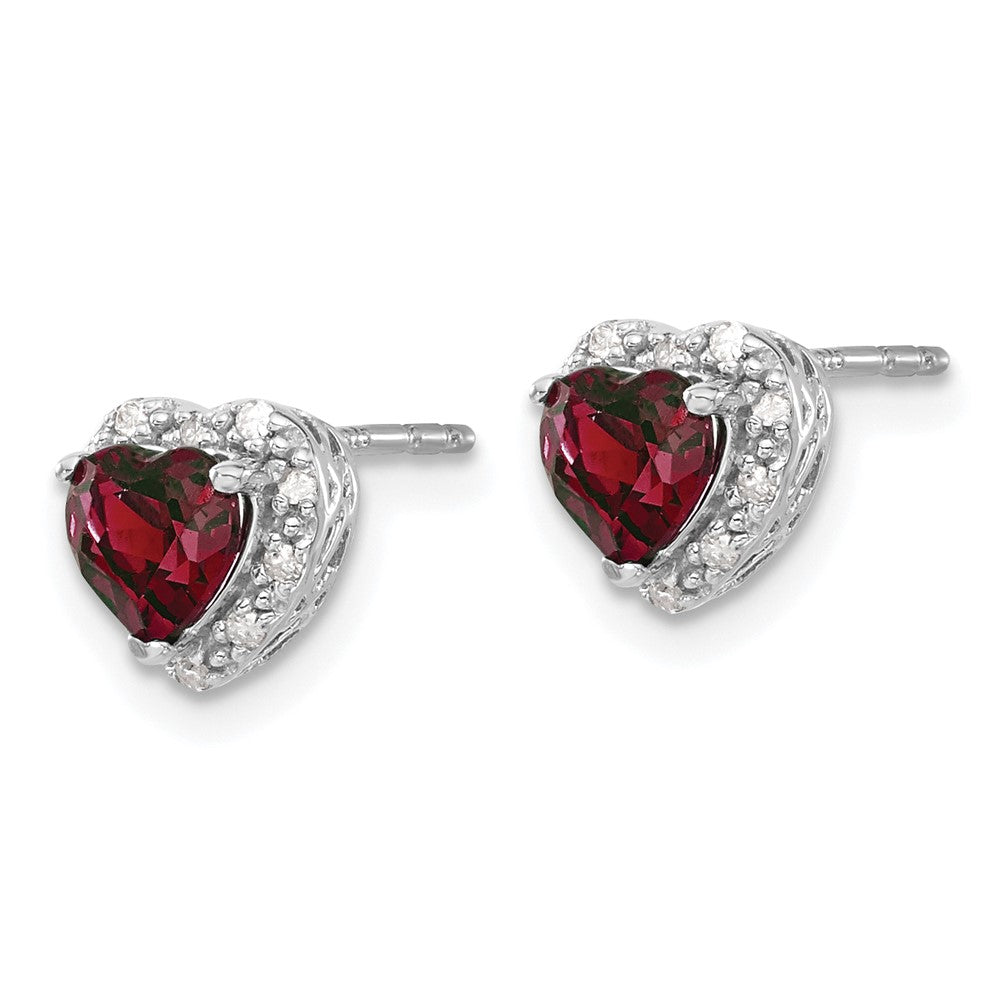 14k White Gold 1/10 Ct. Lab Grown Diamond VS/SI+ G+ and Created Ruby Heart Halo Post Earrings