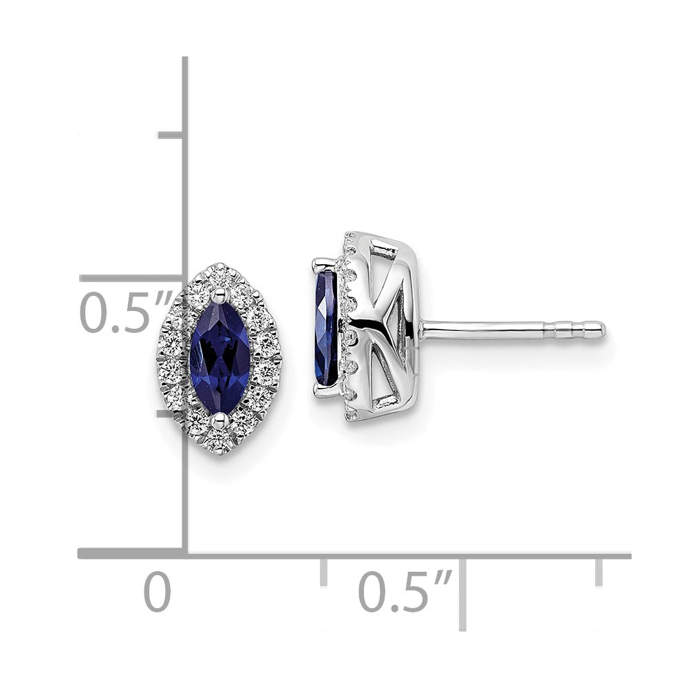 14k White Gold 1/5 Ct. Lab Grown Diamond VS/SI+ G+ and Lab Created Blue Sapphire September Birthstone Post Earrings