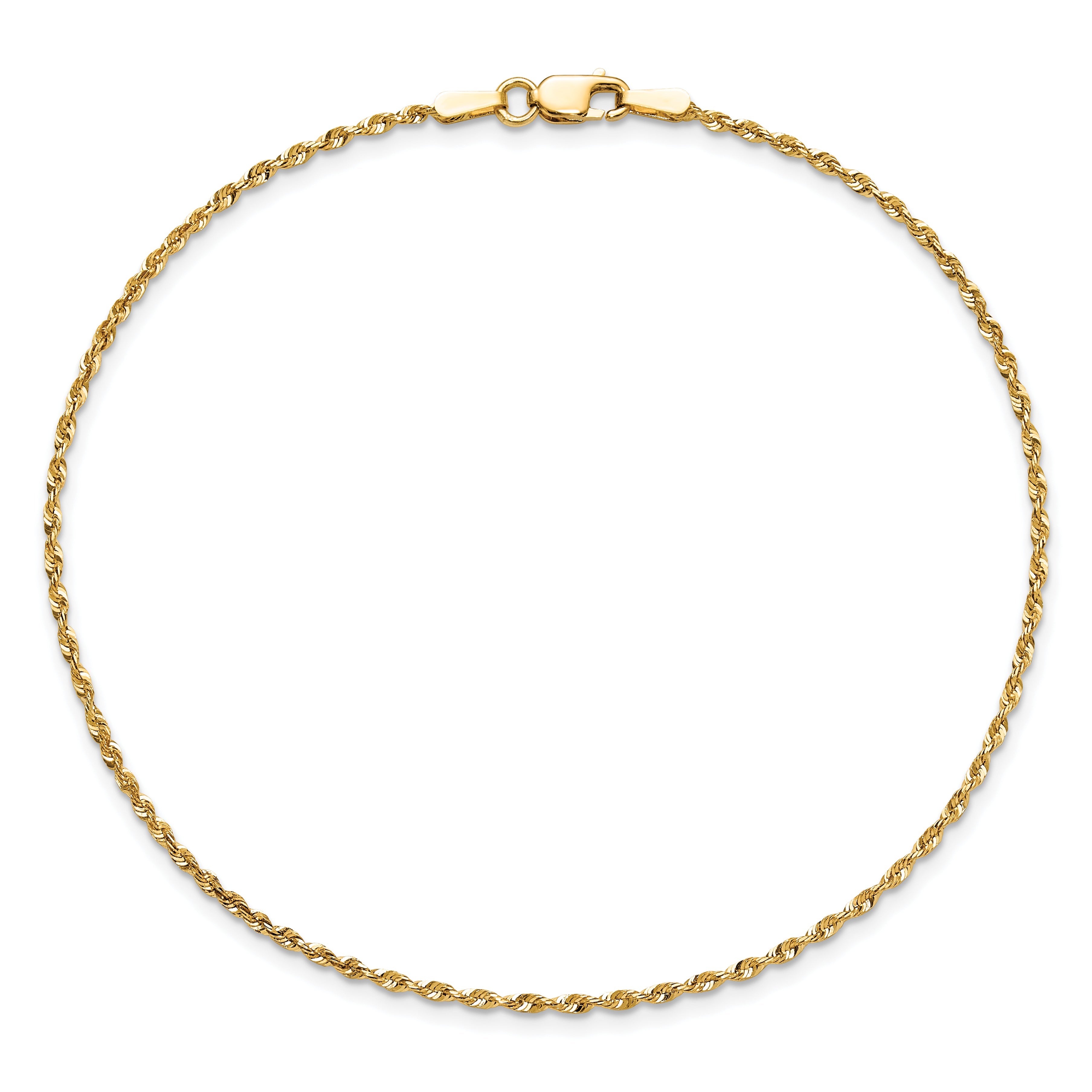 14K Yellow Gold 10 Inch 1.5mm Extra Light Diamond-Cut Rope With Lobster Clasp Anklet