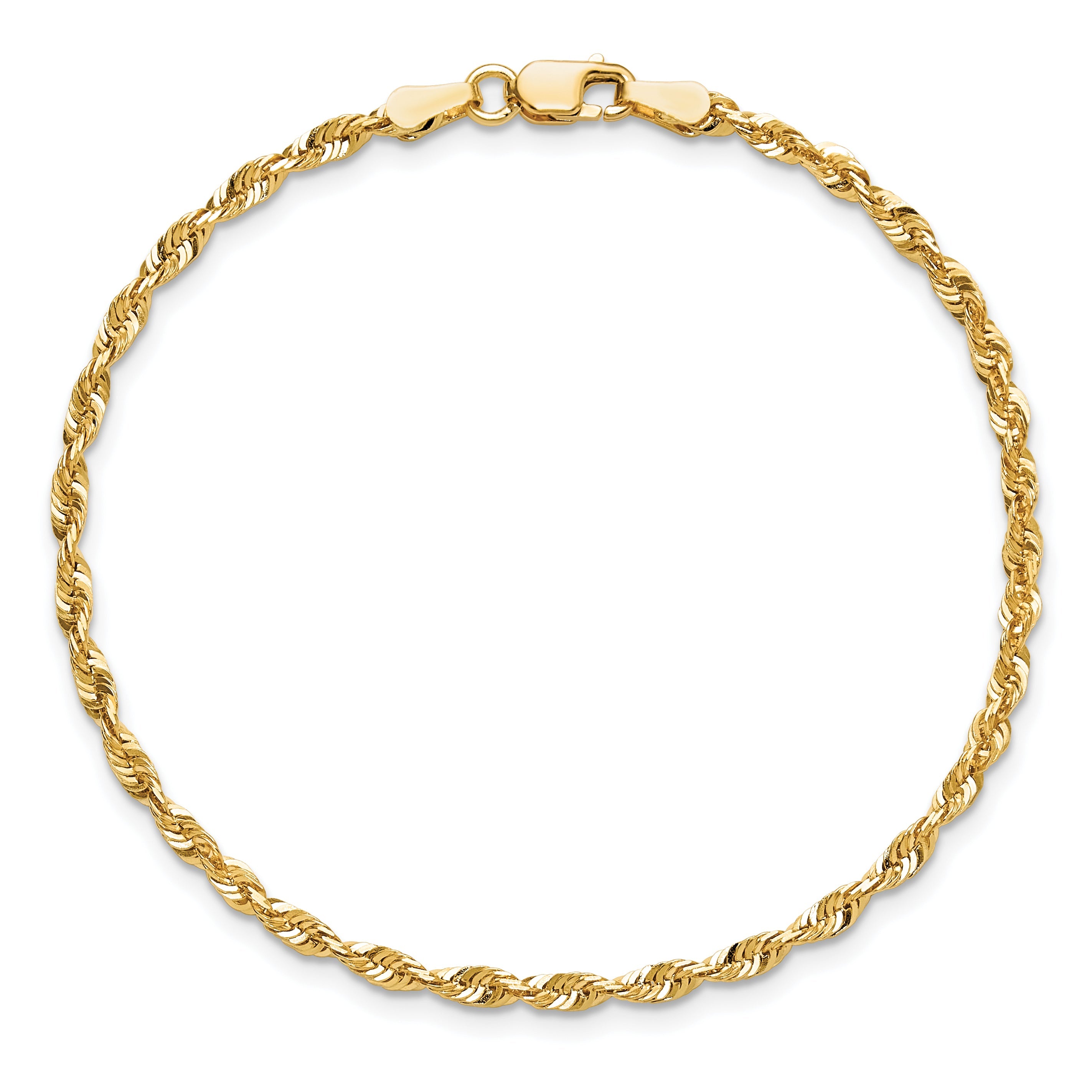 14K Yellow Gold 10 Inch 2.5mm Extra Light Diamond-Cut Rope With Lobster Clasp Anklet