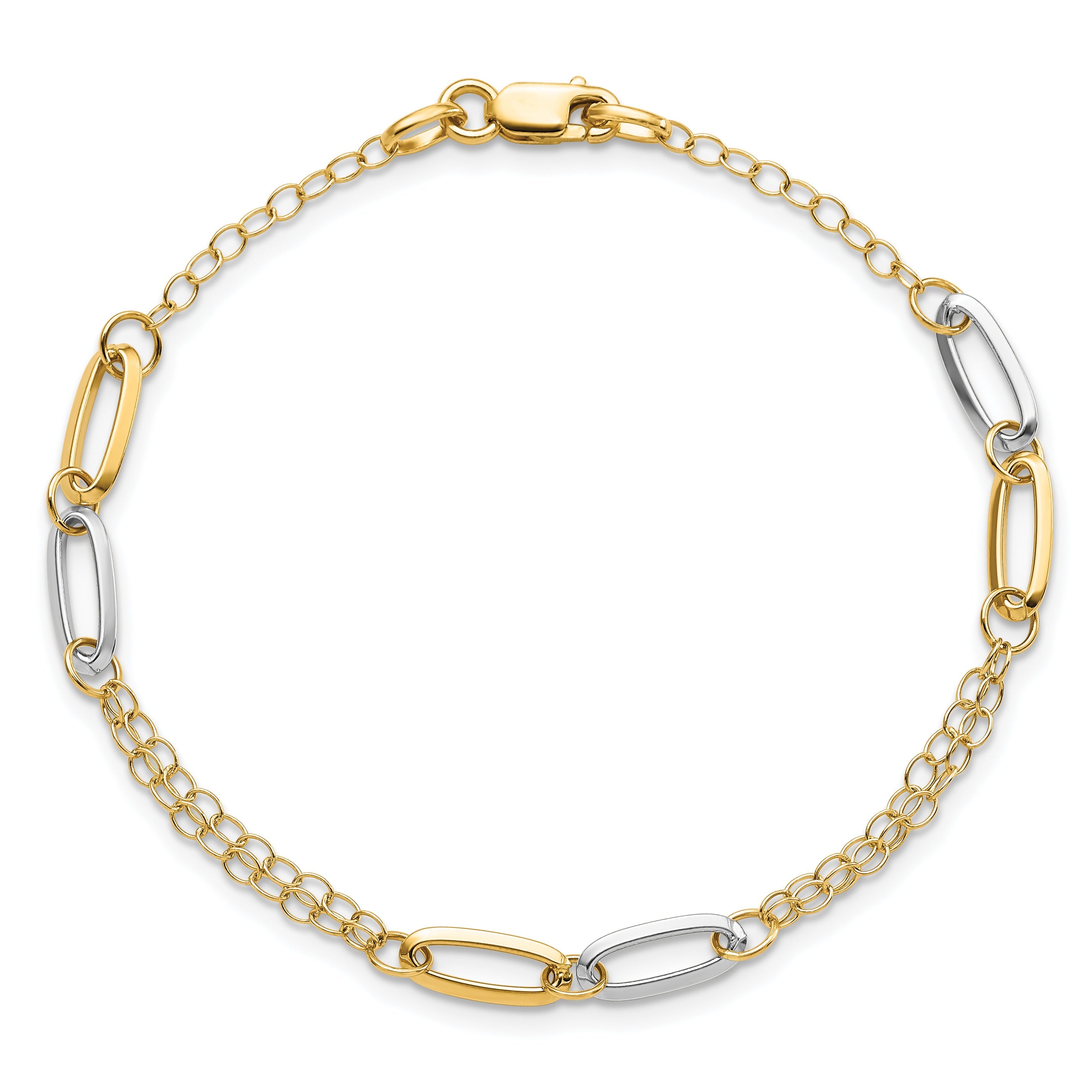 14K Two Tone Polished Fancy Chain Link Bracelet