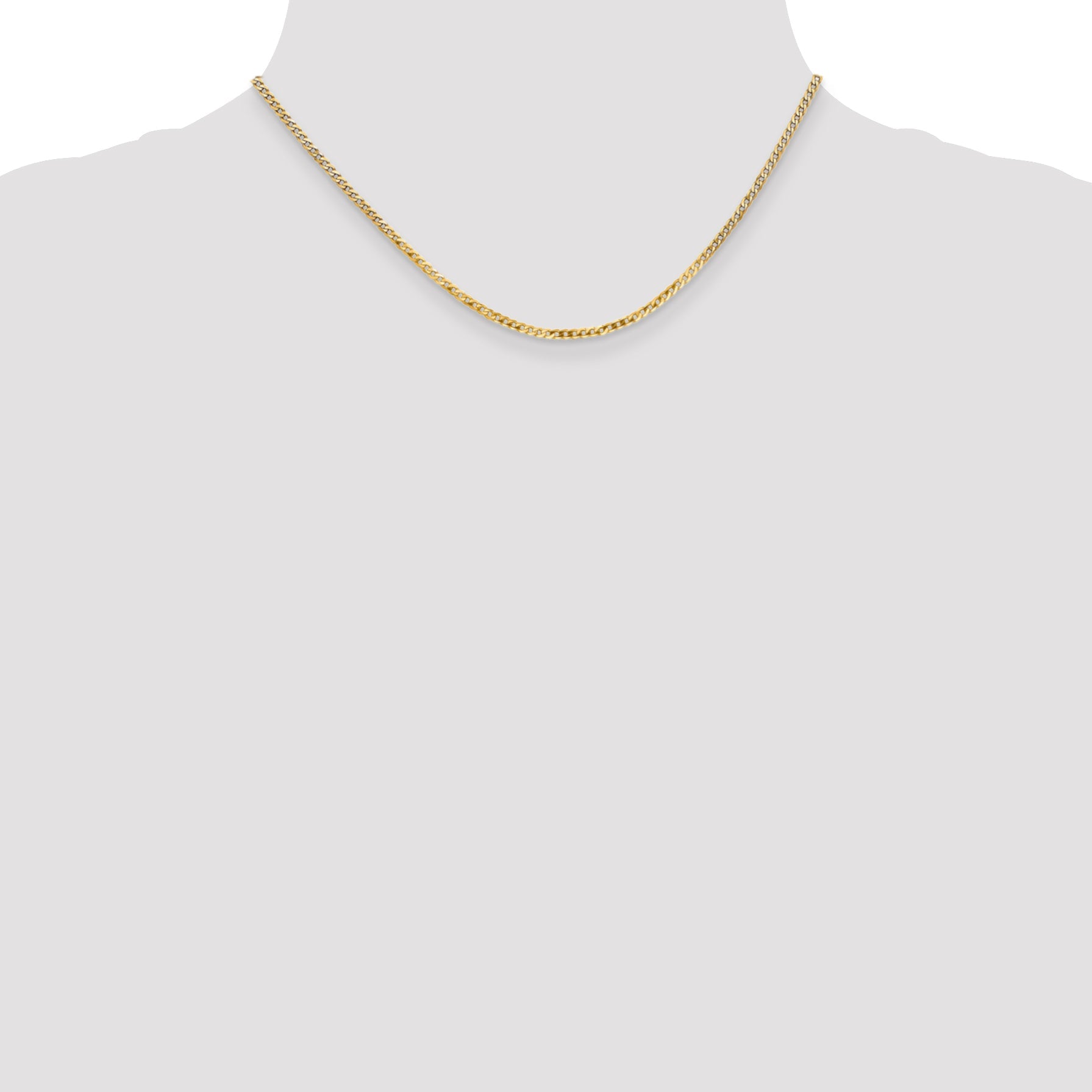 14K Yellow Gold 16 Inch 2.2mm Flat Beveled Curb With Lobster Clasp Chain Necklace