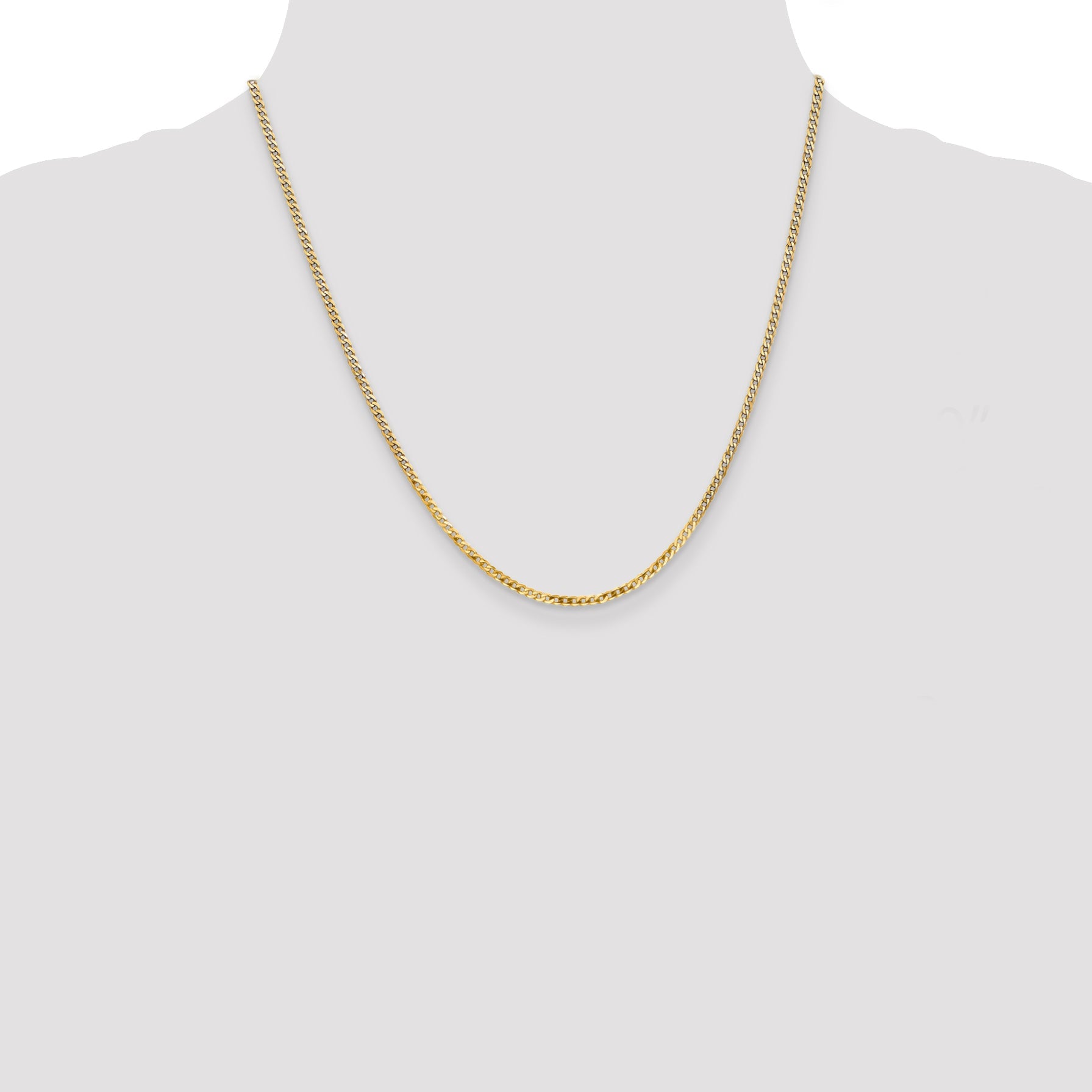 14K Yellow Gold 20 Inch 2.2mm Flat Beveled Curb With Lobster Clasp Chain Necklace