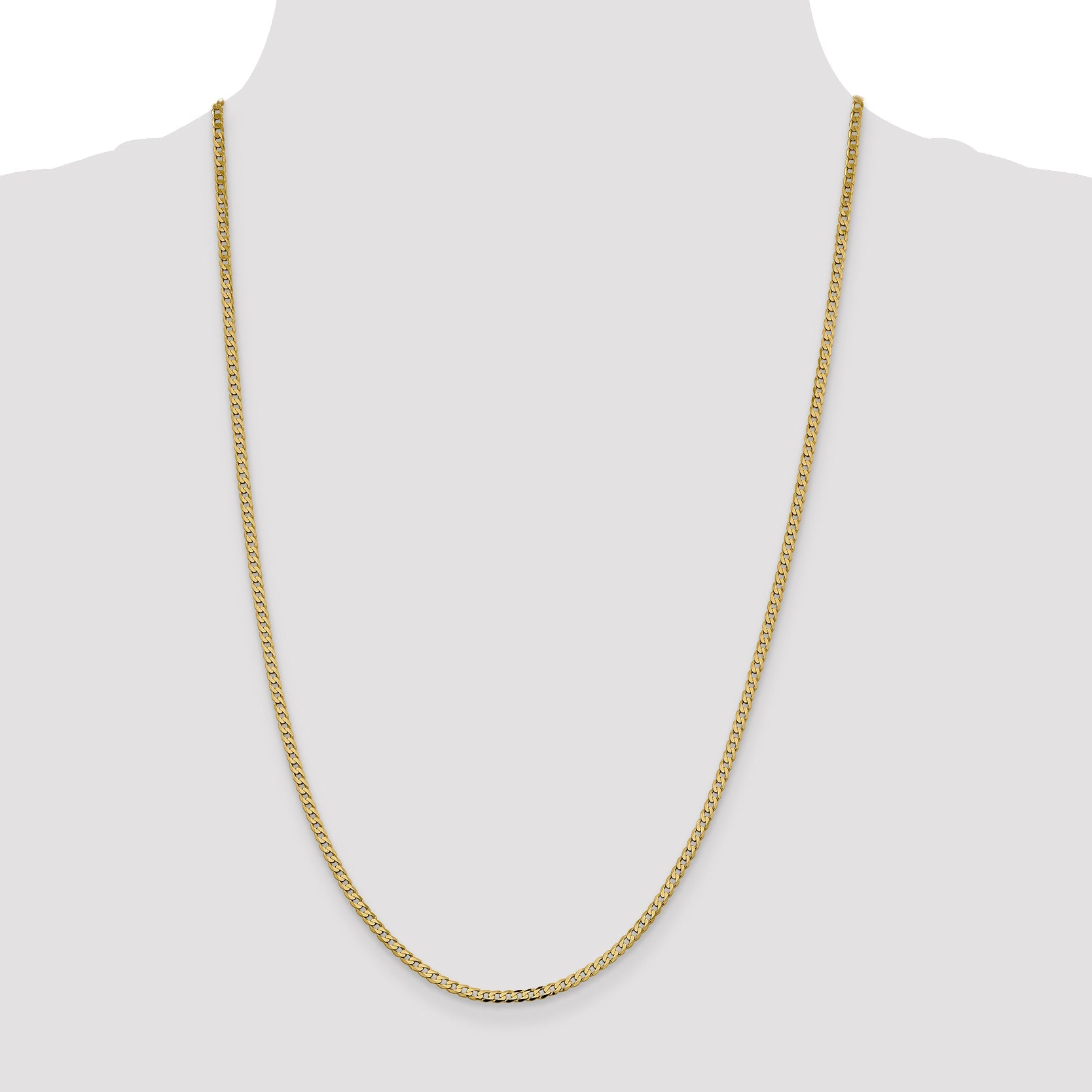 14K Yellow Gold 18 Inch 2.3mm Flat Beveled Curb With Lobster Clasp Chain Necklace