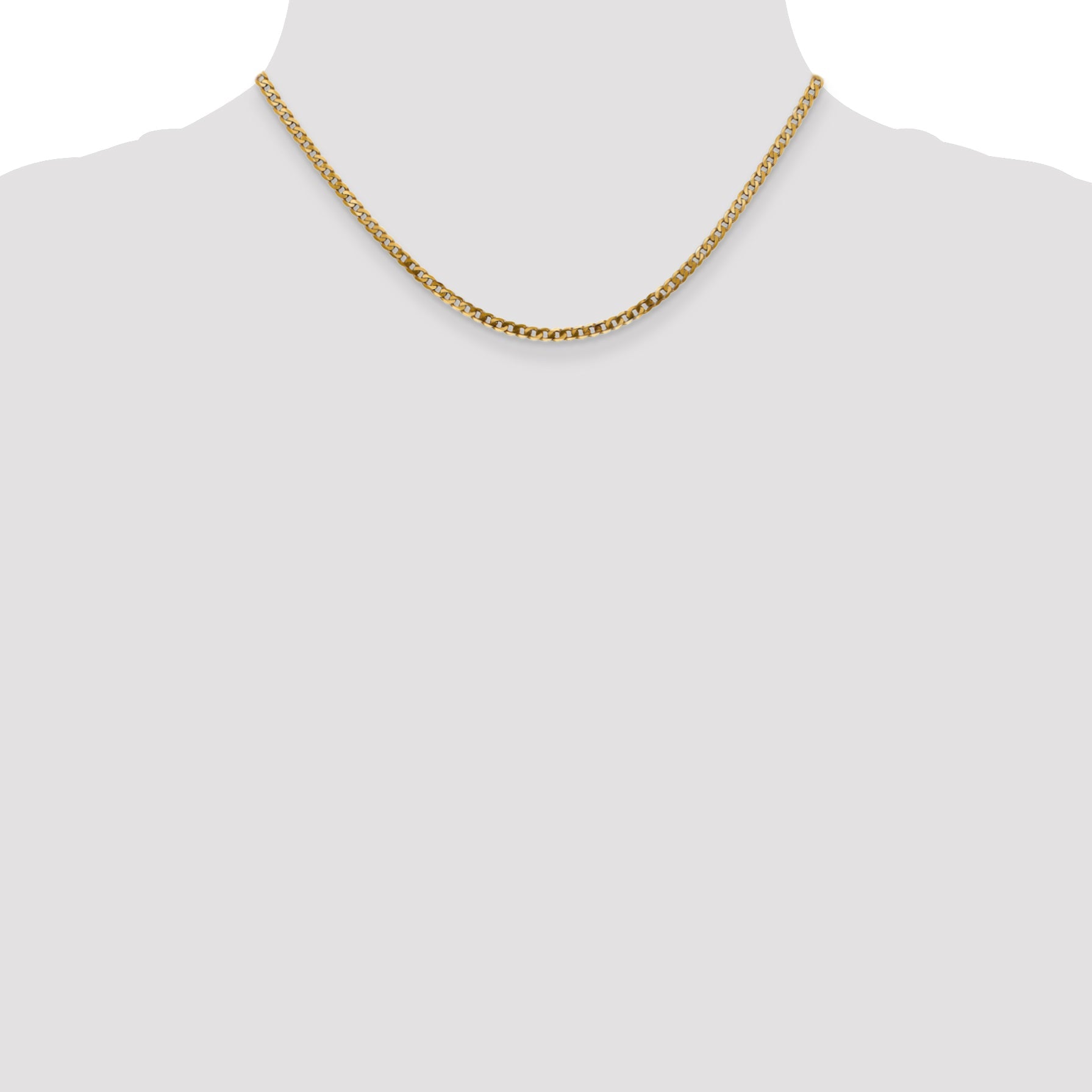 14K Yellow Gold 16 Inch 2.9mm Flat Beveled Curb With Lobster Clasp Chain Necklace