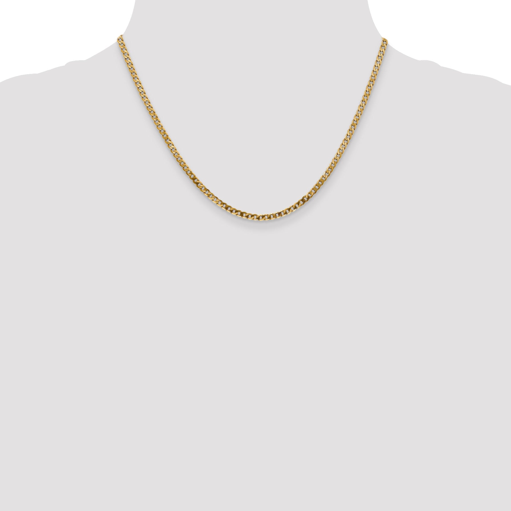 14K Yellow Gold 18 Inch 2.9mm Flat Beveled Curb With Lobster Clasp Chain Necklace