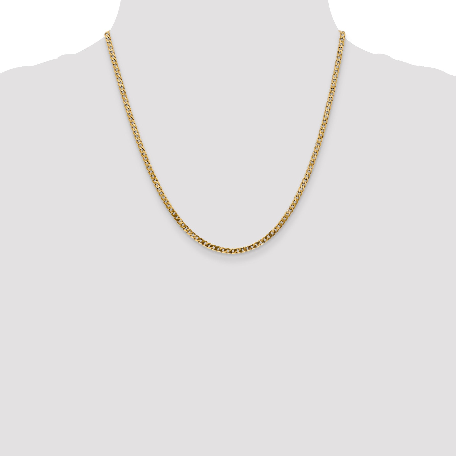 14K Yellow Gold 20 Inch 2.9mm Flat Beveled Curb With Lobster Clasp Chain Necklace